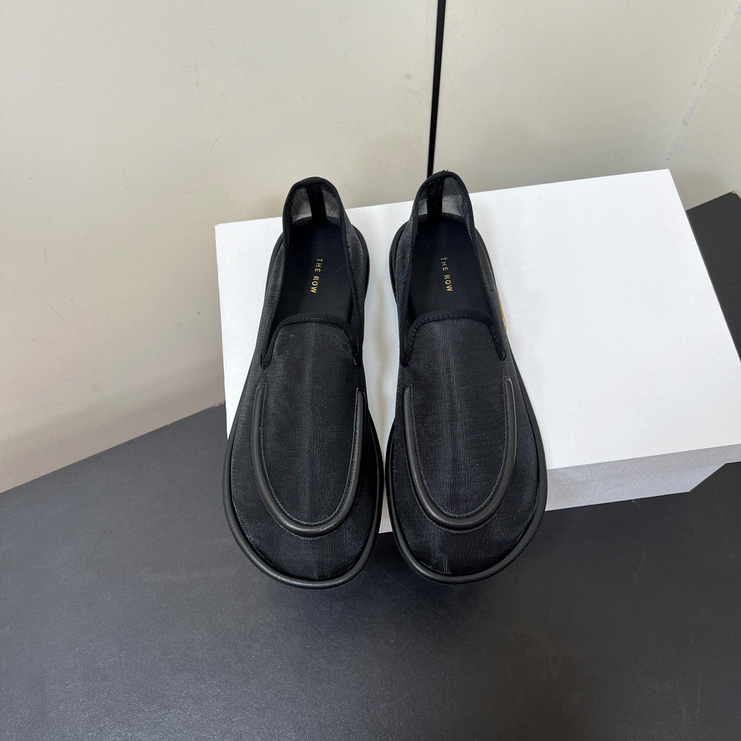 The Row Loafer 10mm Black Mesh And Sheepskin 340017