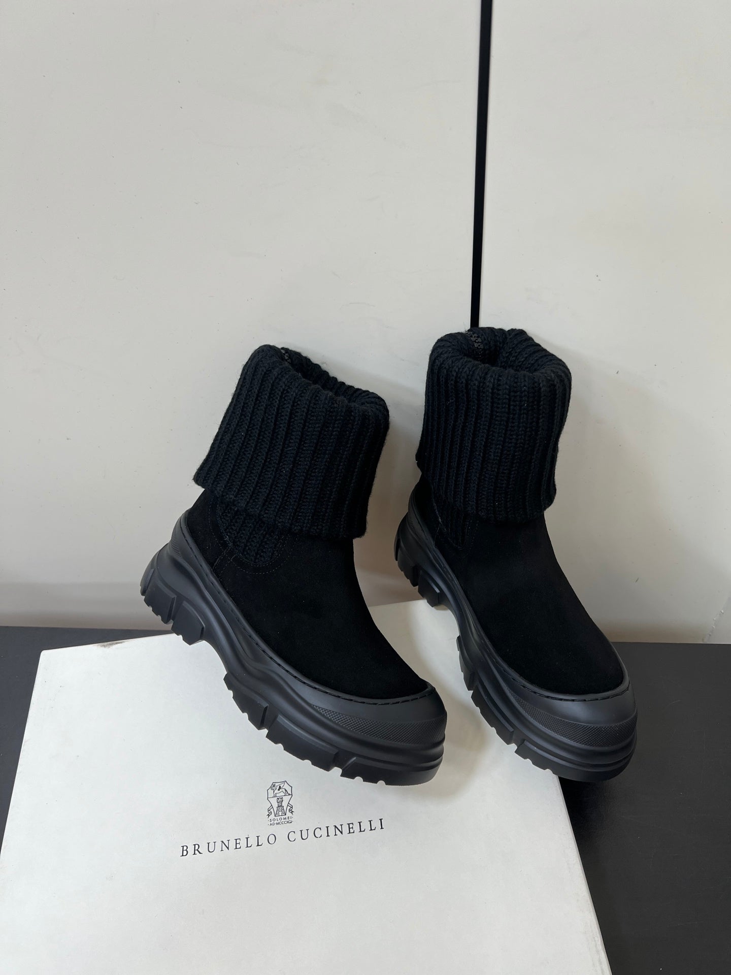 Brunello Cucinelli Ankle Boots Black Knitted Suede 619497