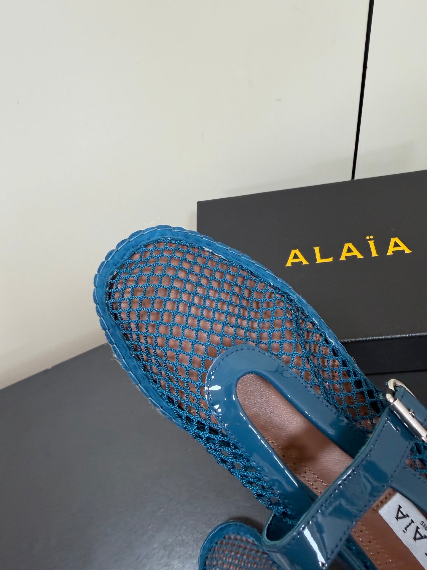 Alaia 26s Espadrilles Peacock Blue Patent Leather Mesh 984731