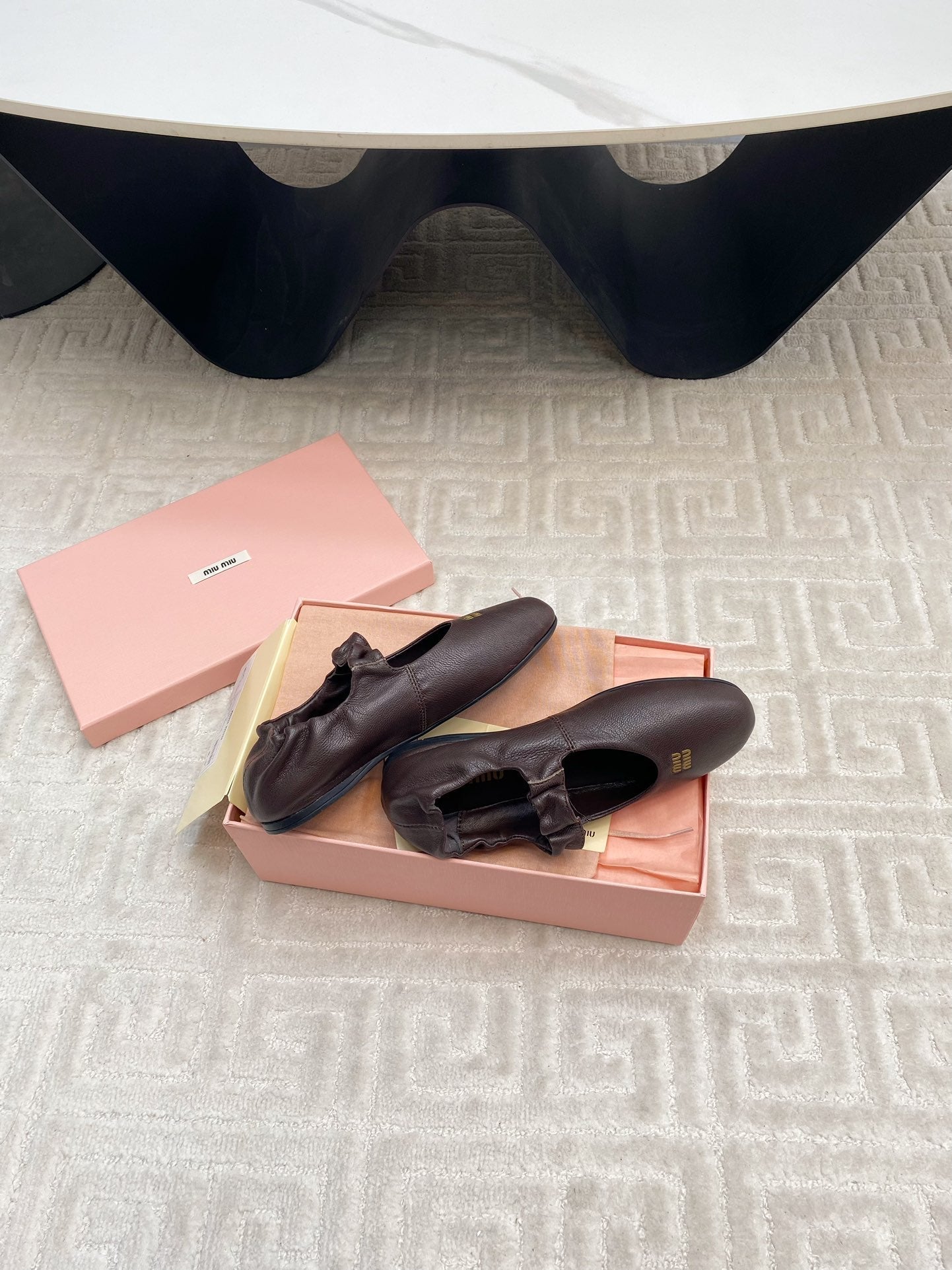 Miu Mary Jane Flats In Espresso Smooth Lambskin