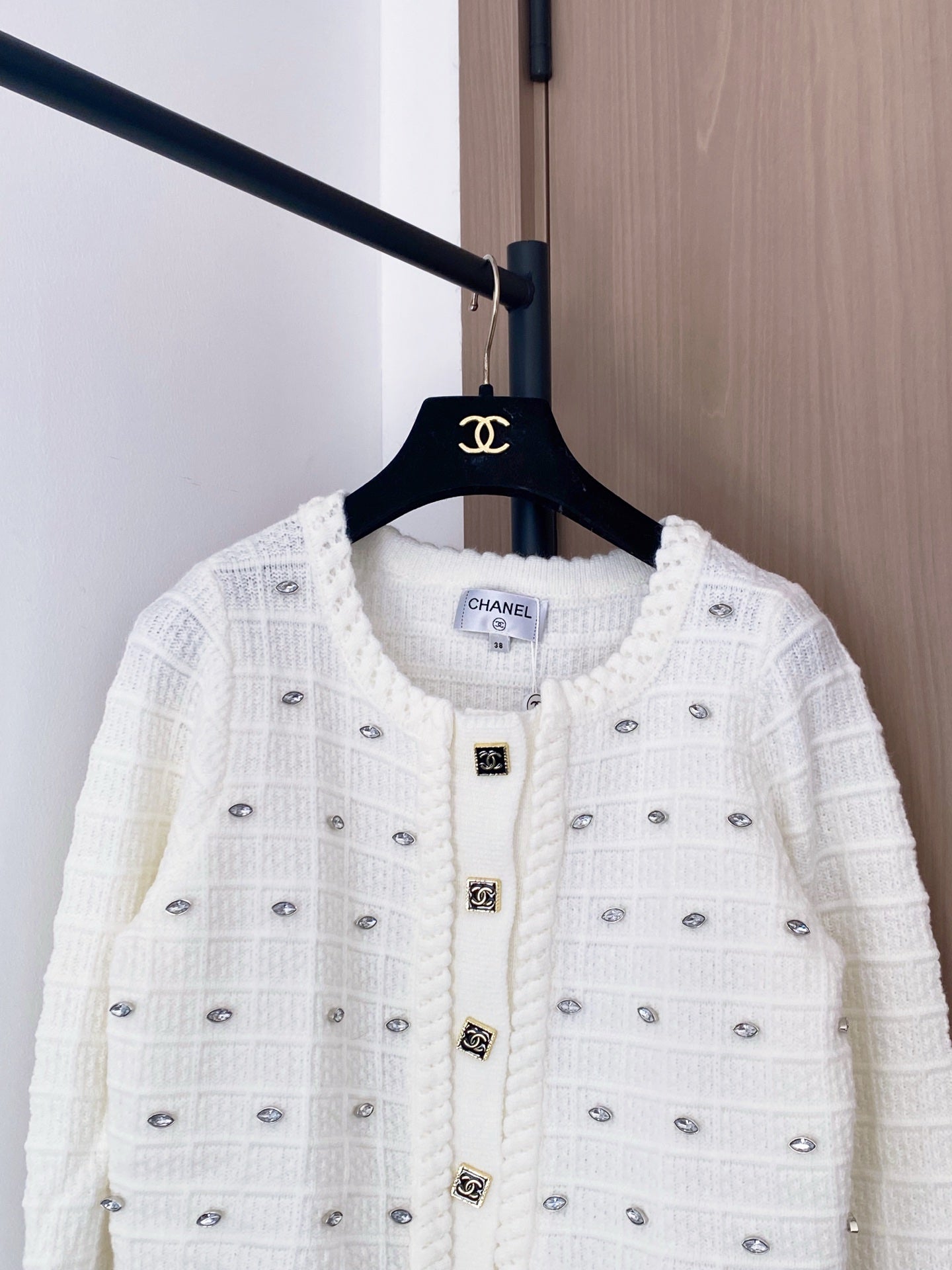 Chanel 2025 Cardigan With Rhinestone Embellishment White Wool