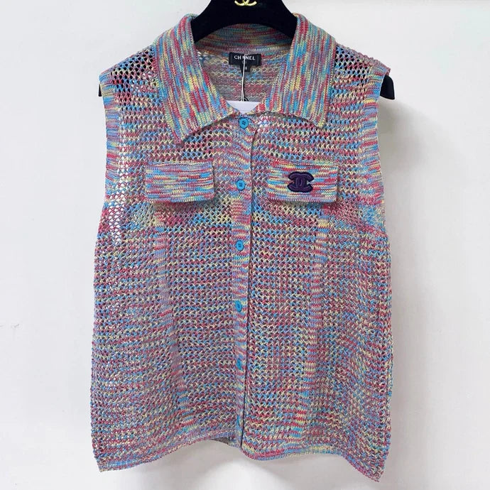 Chanel 2026 Knit Vest Polo Purple Laine Wool 442988