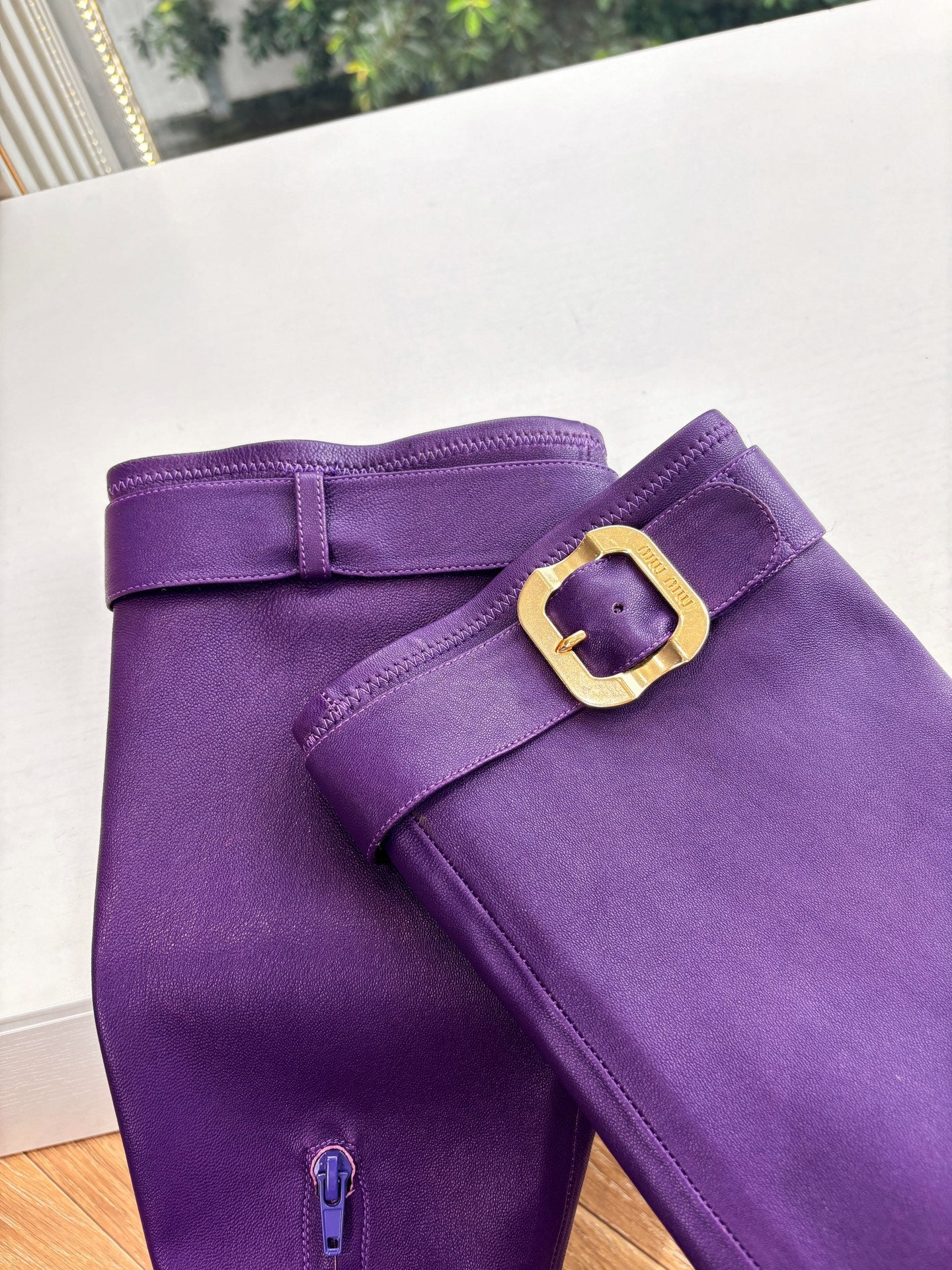 Miu Boots With Buckle Purple Nappa Leather 506635
