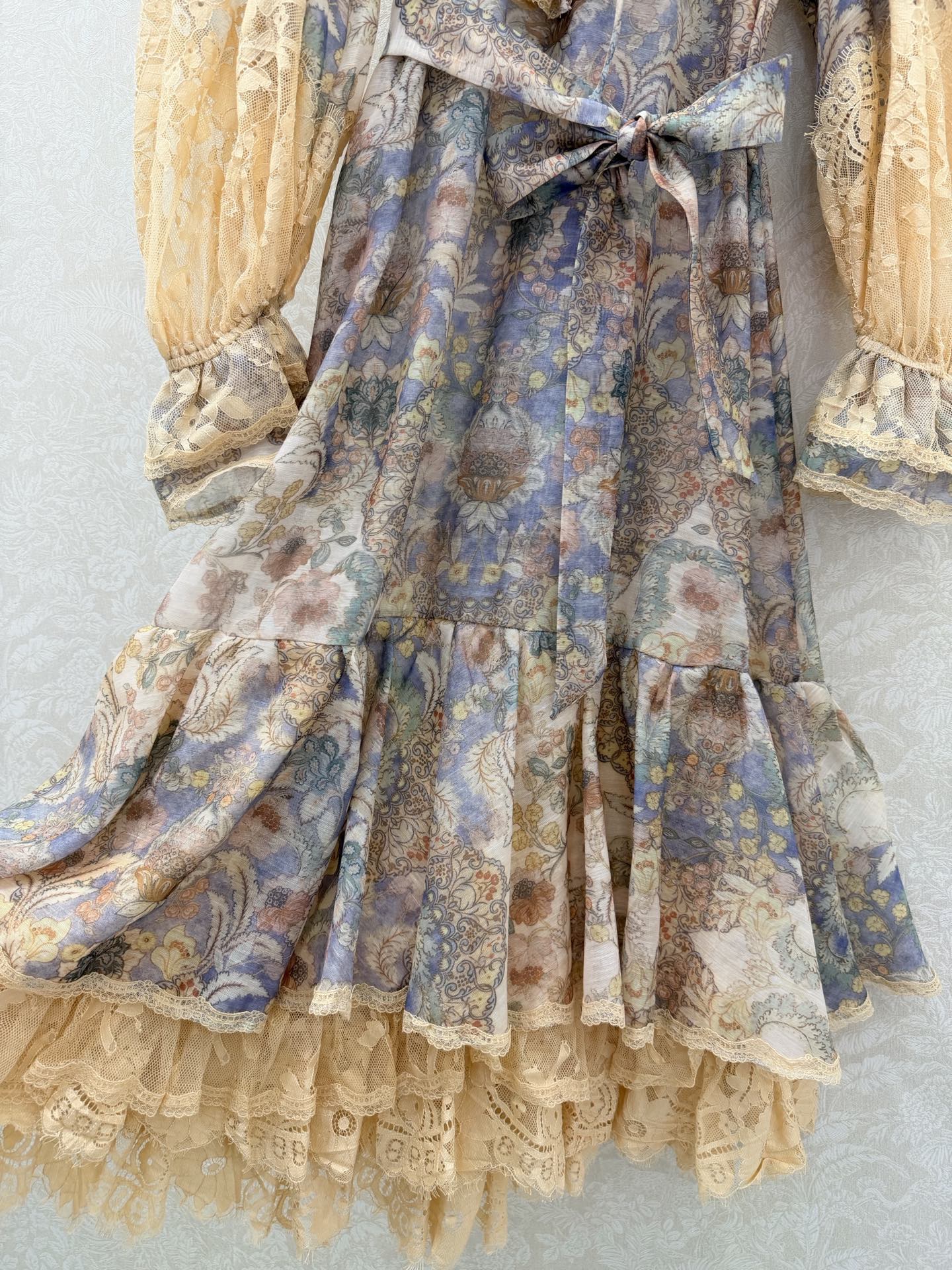 Zimmermann Rebellion Lace-Up Mini Dress Tan Blue Cotton 347313