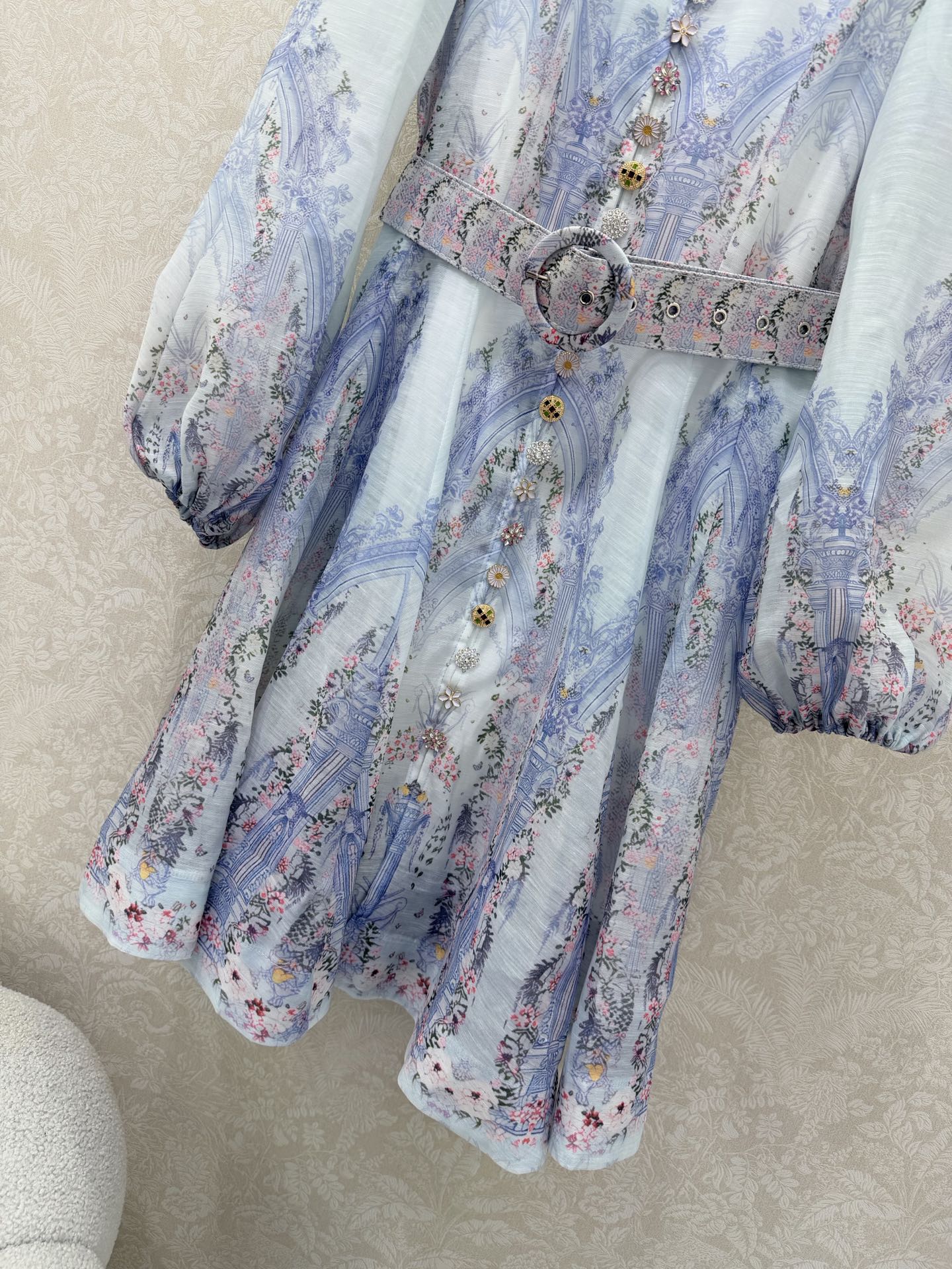 Zimmermann Eden Belted Mini Dress Blue Paisley Cotton 347324