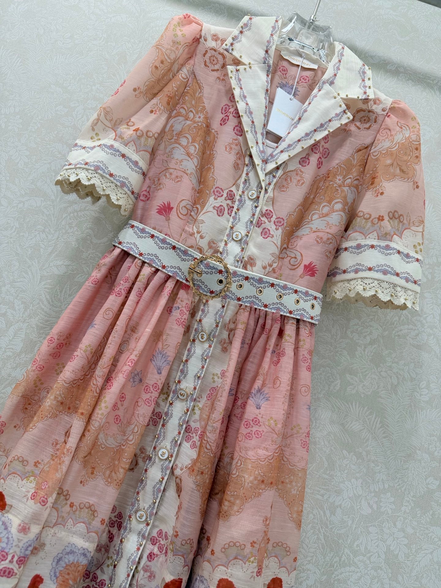 Zimmermann High Tide Mini Shirt Dress Pink Odyssey Print Cotton 347311