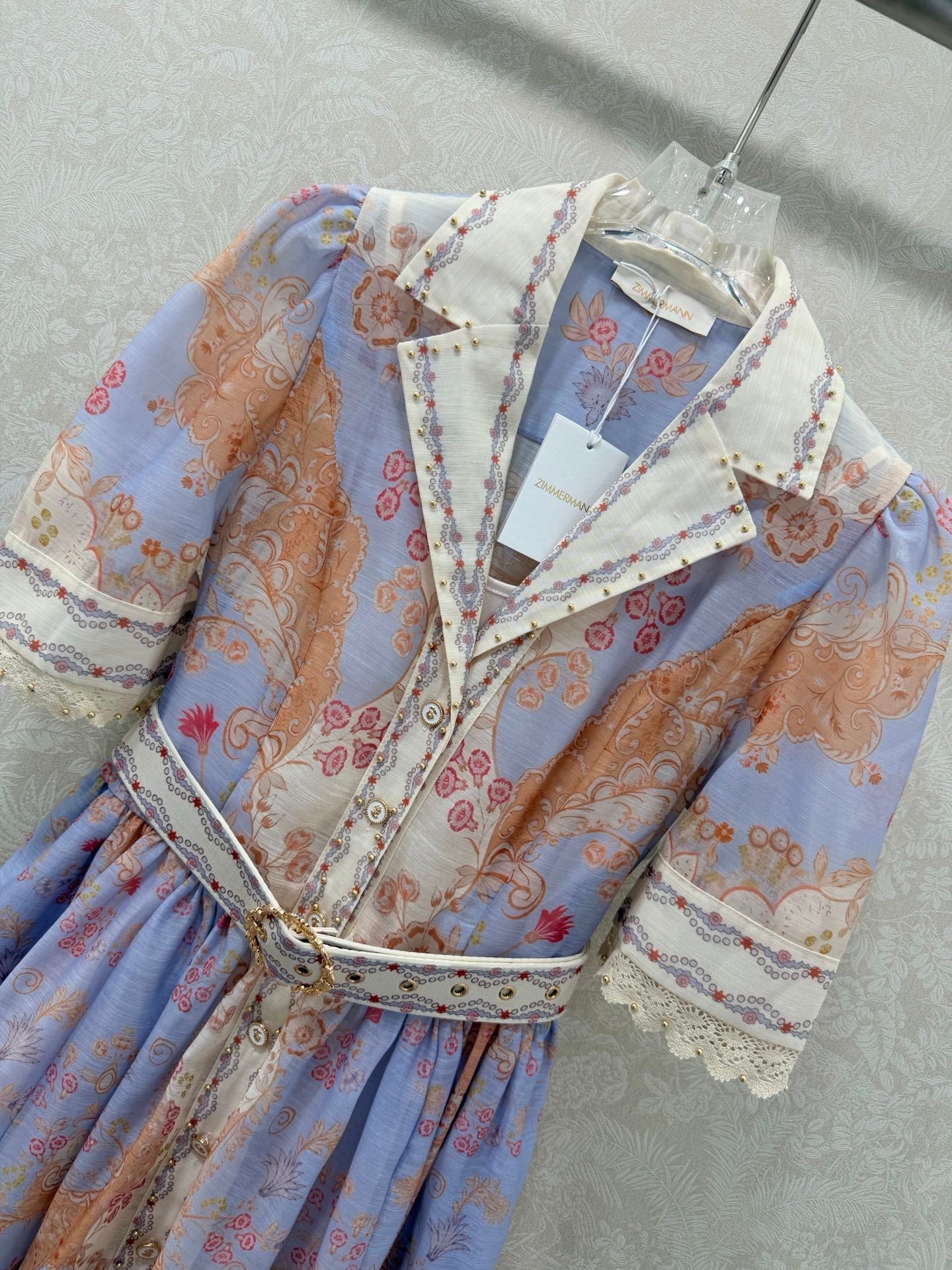 Zimmermann High Tide Mini Shirt Dress Blue Odyssey Print Cotton 347310