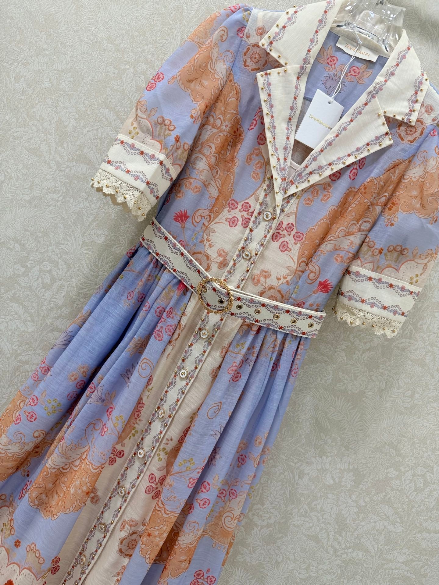 Zimmermann High Tide Midi Shirt Dress Blue Odyssey Print Cotton 347307