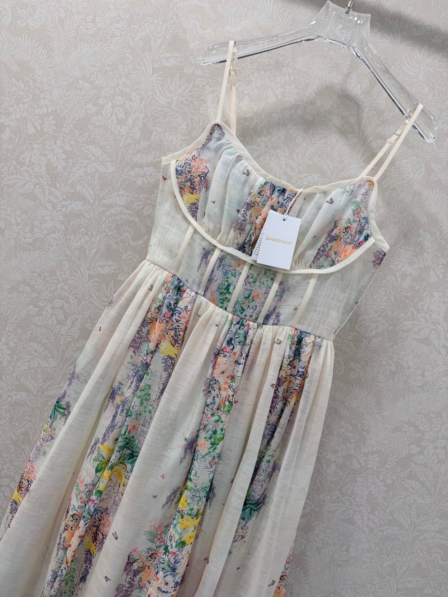 Zimmermann Natura Ruched Midi Dress Ivory Multicolour Cotton 342121