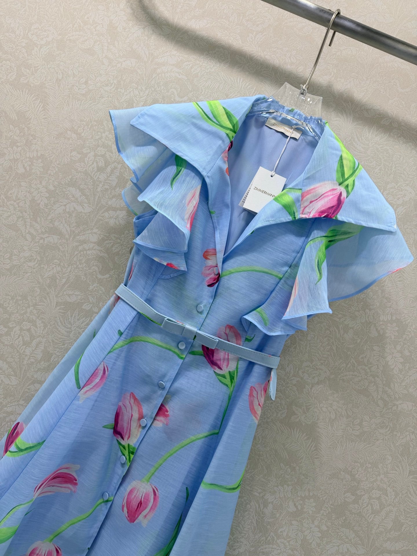 Zimmermann Isla Short Dress Light Blue Floral Pattern Cotton 347303