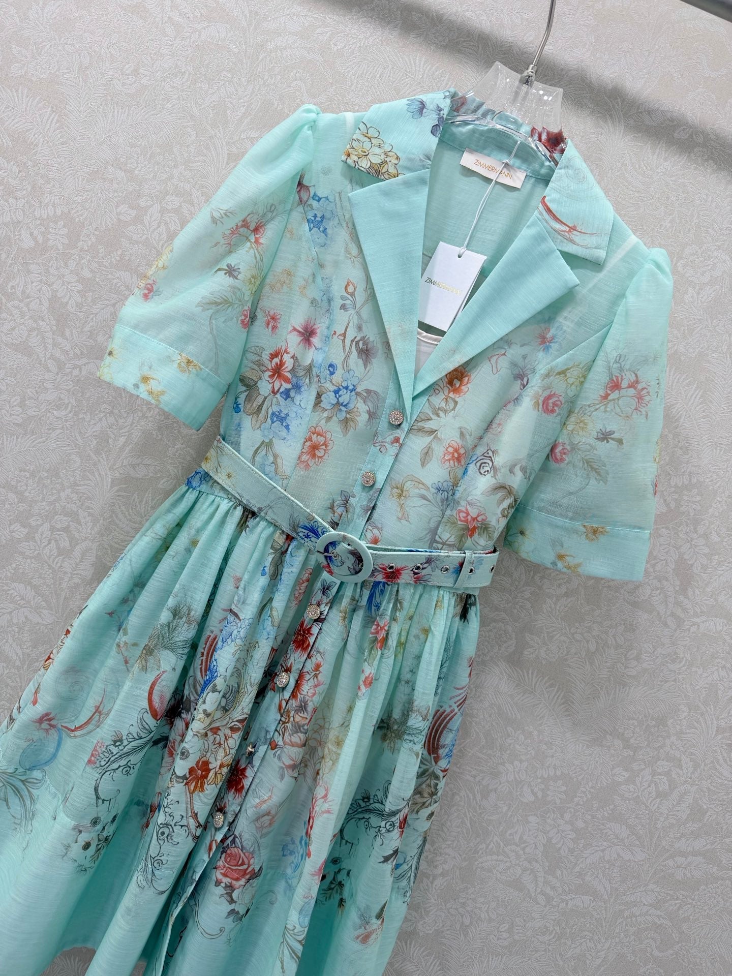 Zimmermann Floral Print Shirt Dress Turquoise Floral Cotton 347290