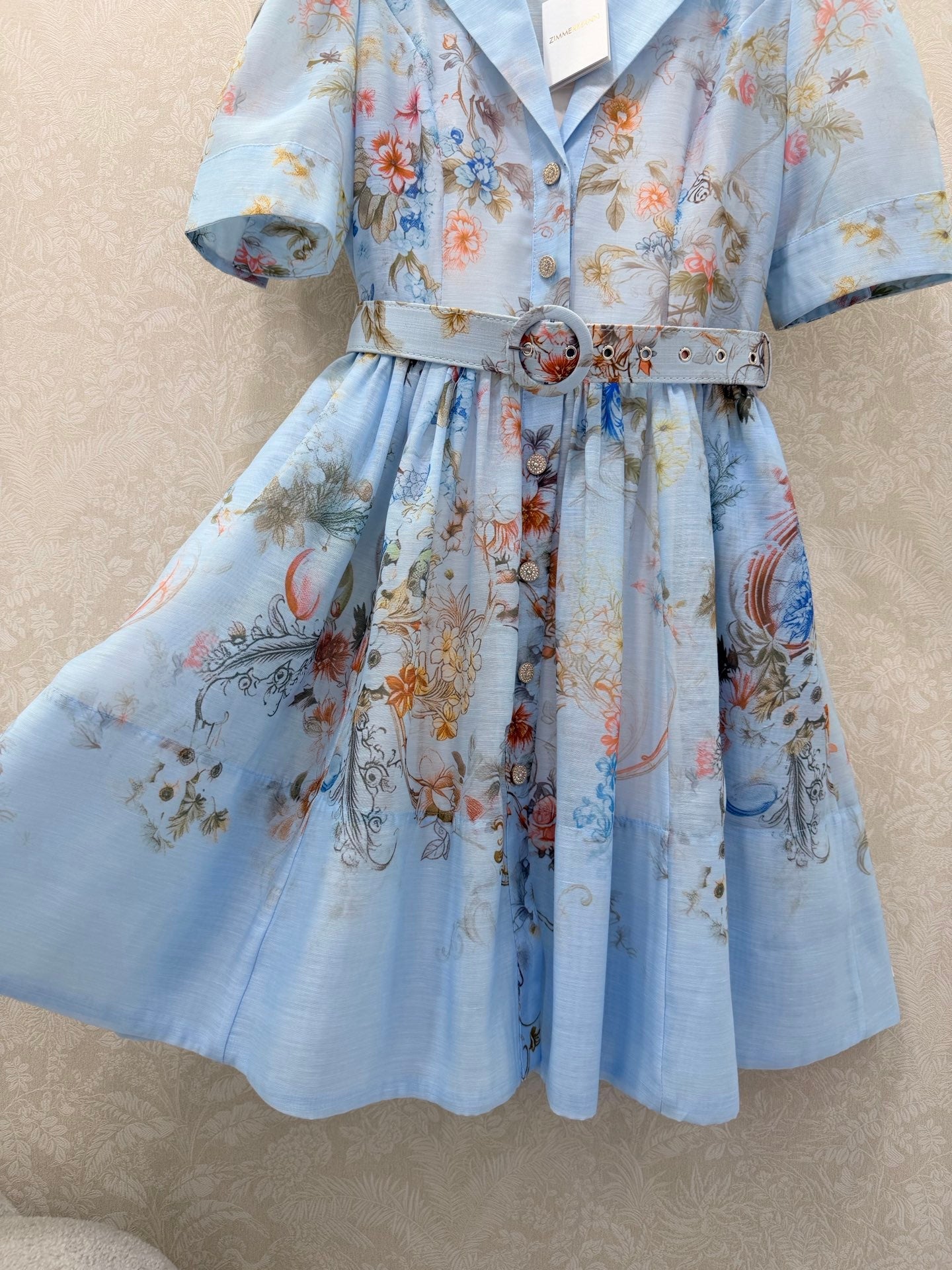 Zimmermann Floral Print Shirt Dress Light Blue Floral Cotton 347289
