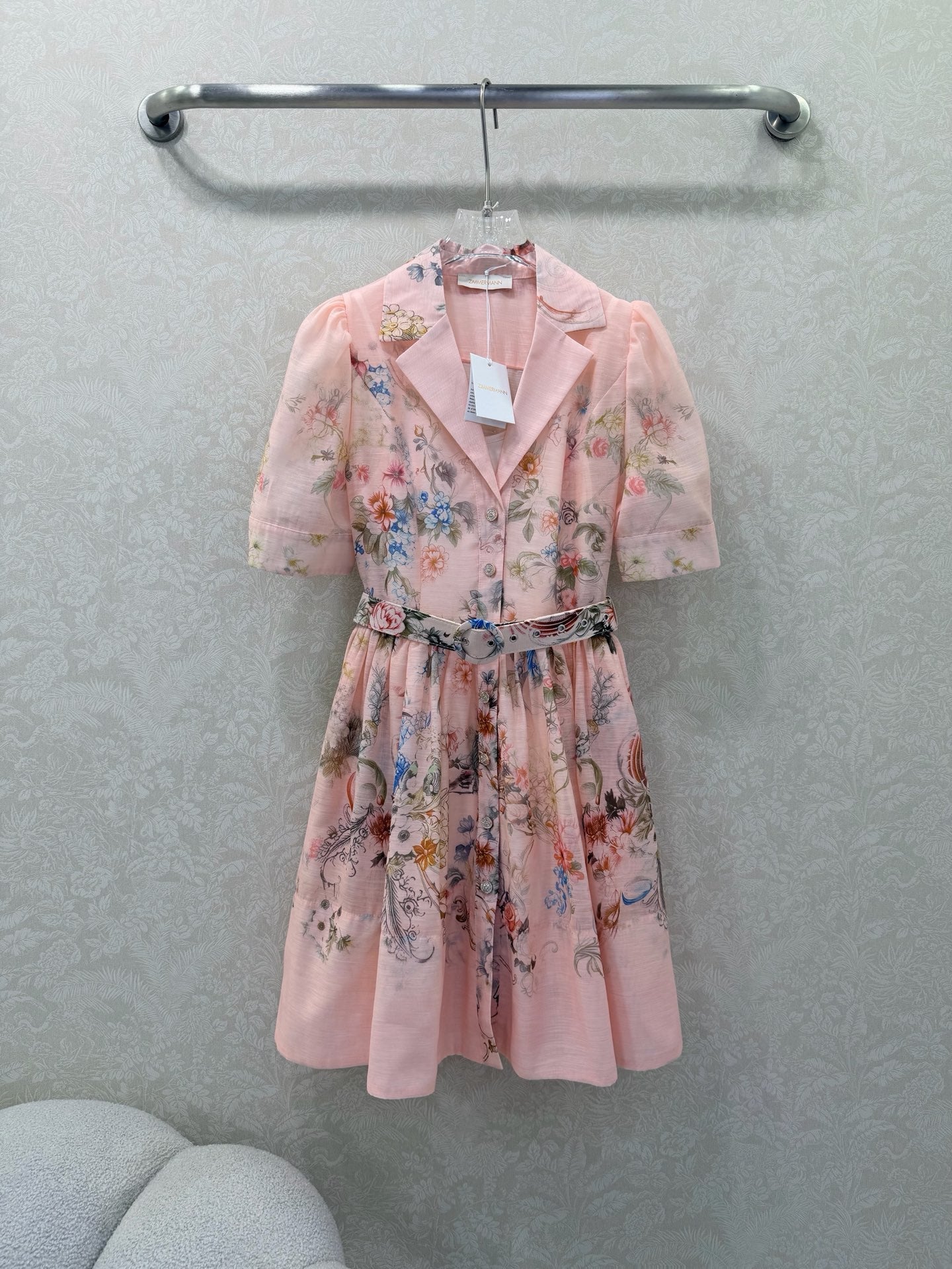 Zimmermann Floral Print Shirt Dress Light Pink Floral Cotton 347288