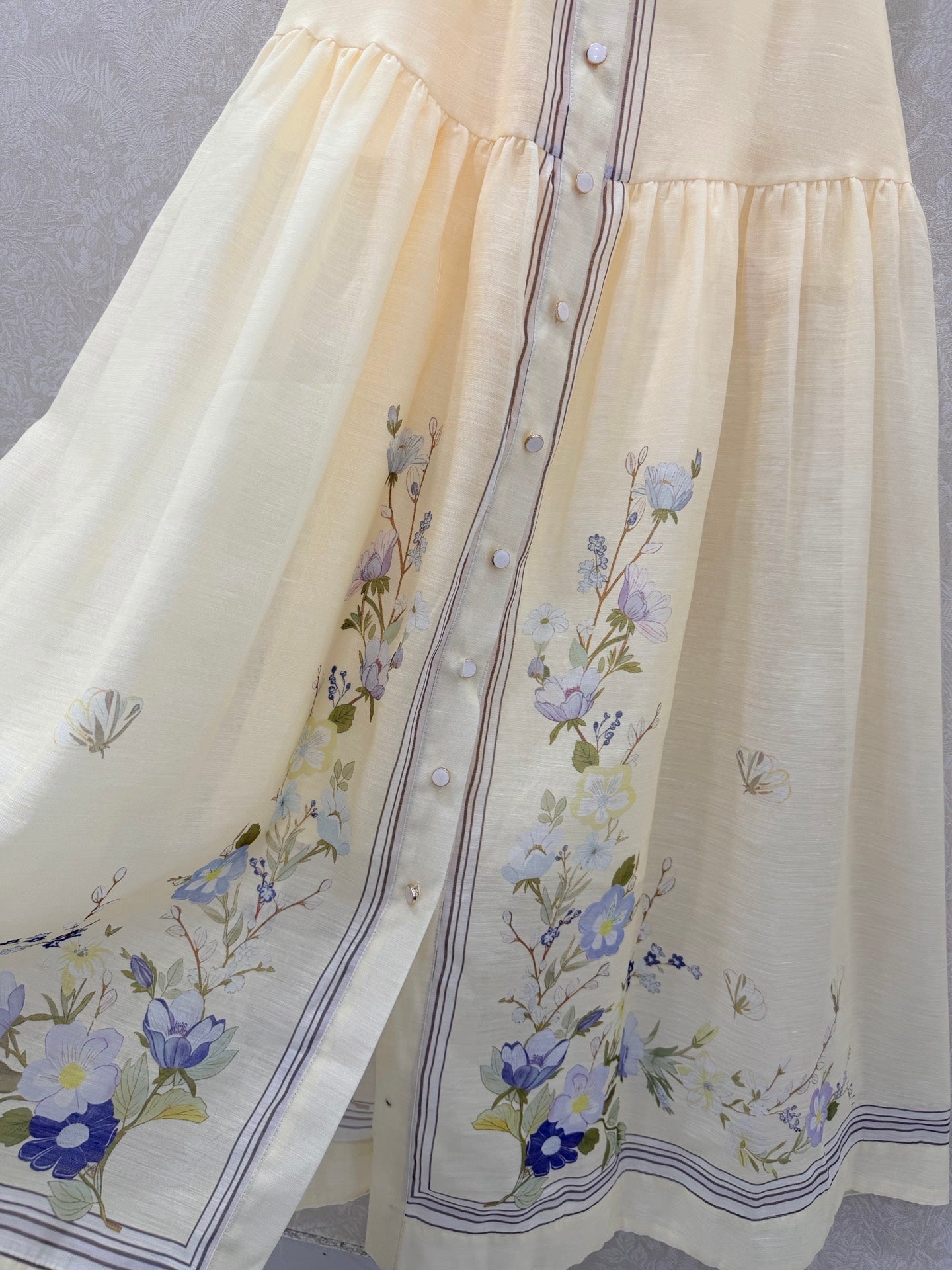 Zimmermann Organza Midi Dress Pale Yellow Floral Cotton 347221
