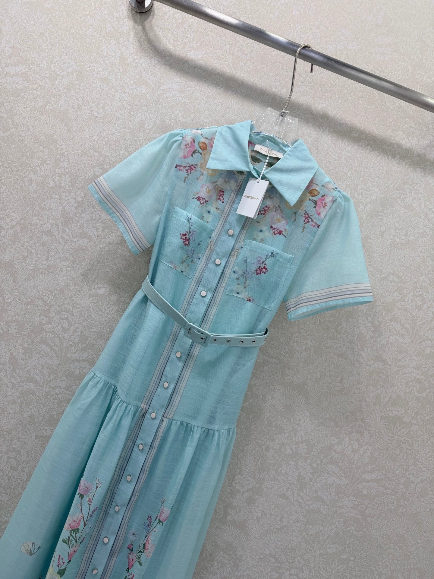 Zimmermann Organza Midi Dress Mint Floral Cotton 347220