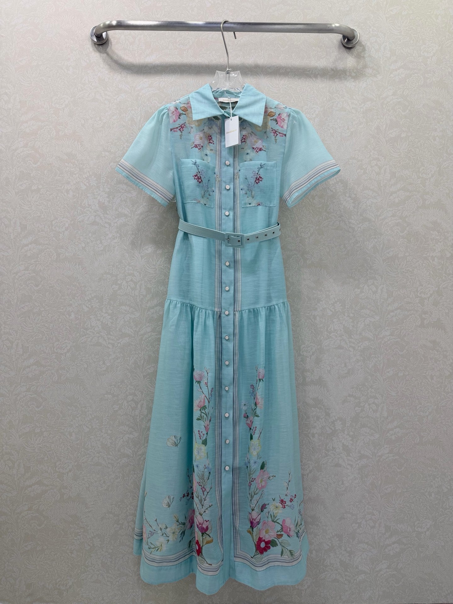 Zimmermann Organza Midi Dress Mint Floral Cotton 347220