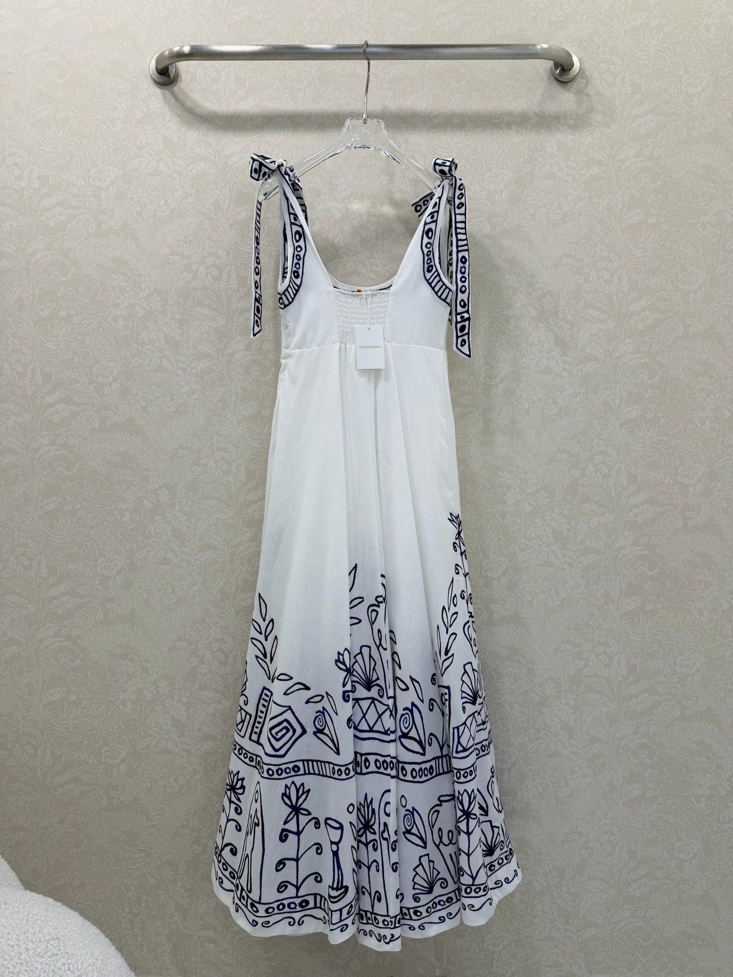 Zimmermann Leela Ballet Midi Sundress White Navy Blue Patterns Cotton 347210