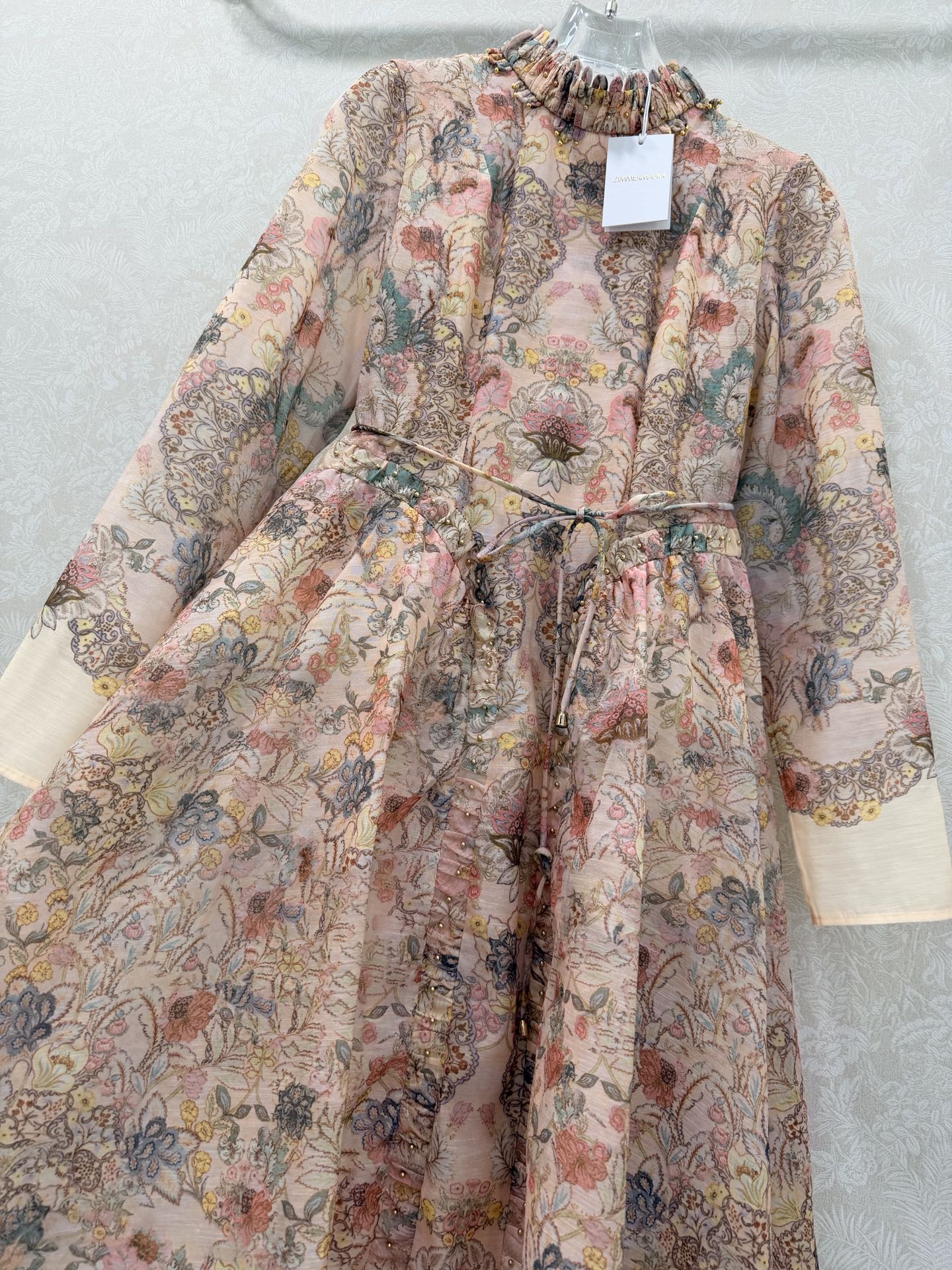 Zimmermann Rebellion Beaded Midi Dress Pink Blue Floral Cotton 347197