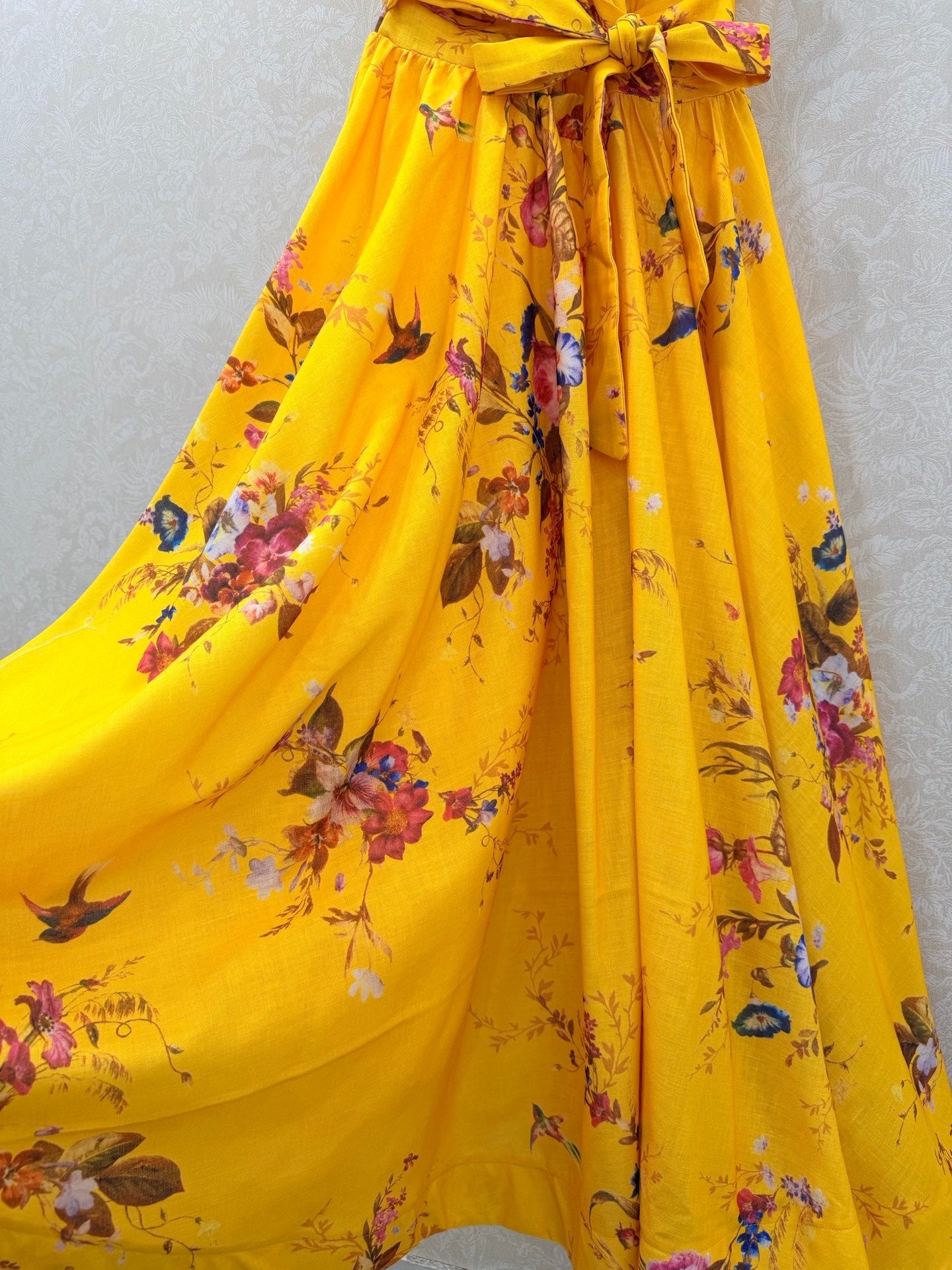 Zimmermann Patience Midi Dress Yellow Mustard Floral Cotton 347193