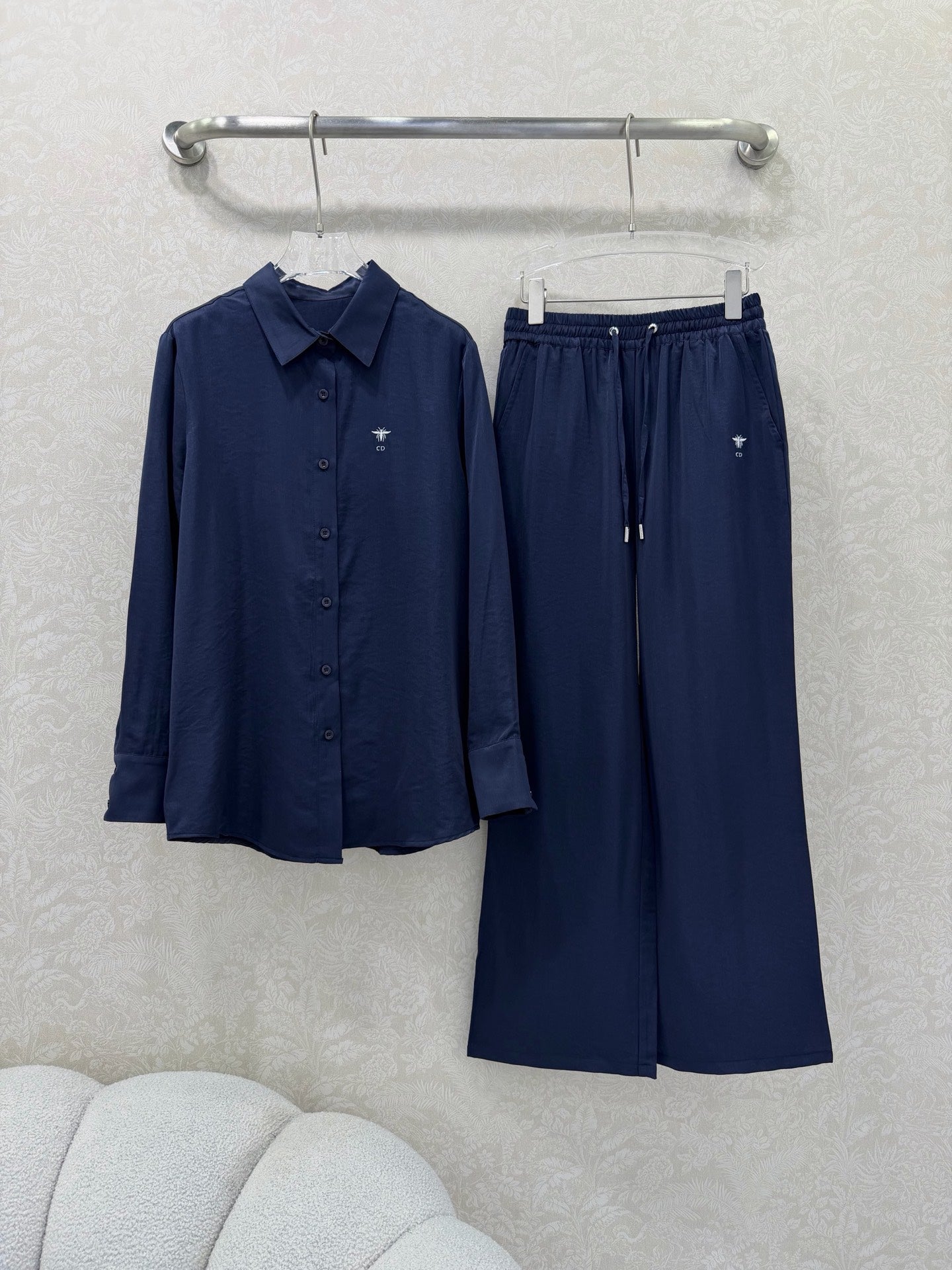 CD 26s Wide-Leg Pants Navy Blue Rayon Coppe 352027