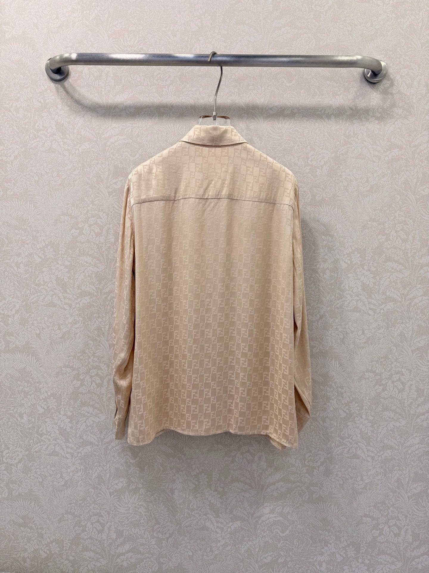 Fendi 26s Shirt Jacquard Pattern Beige Rayon Cotton