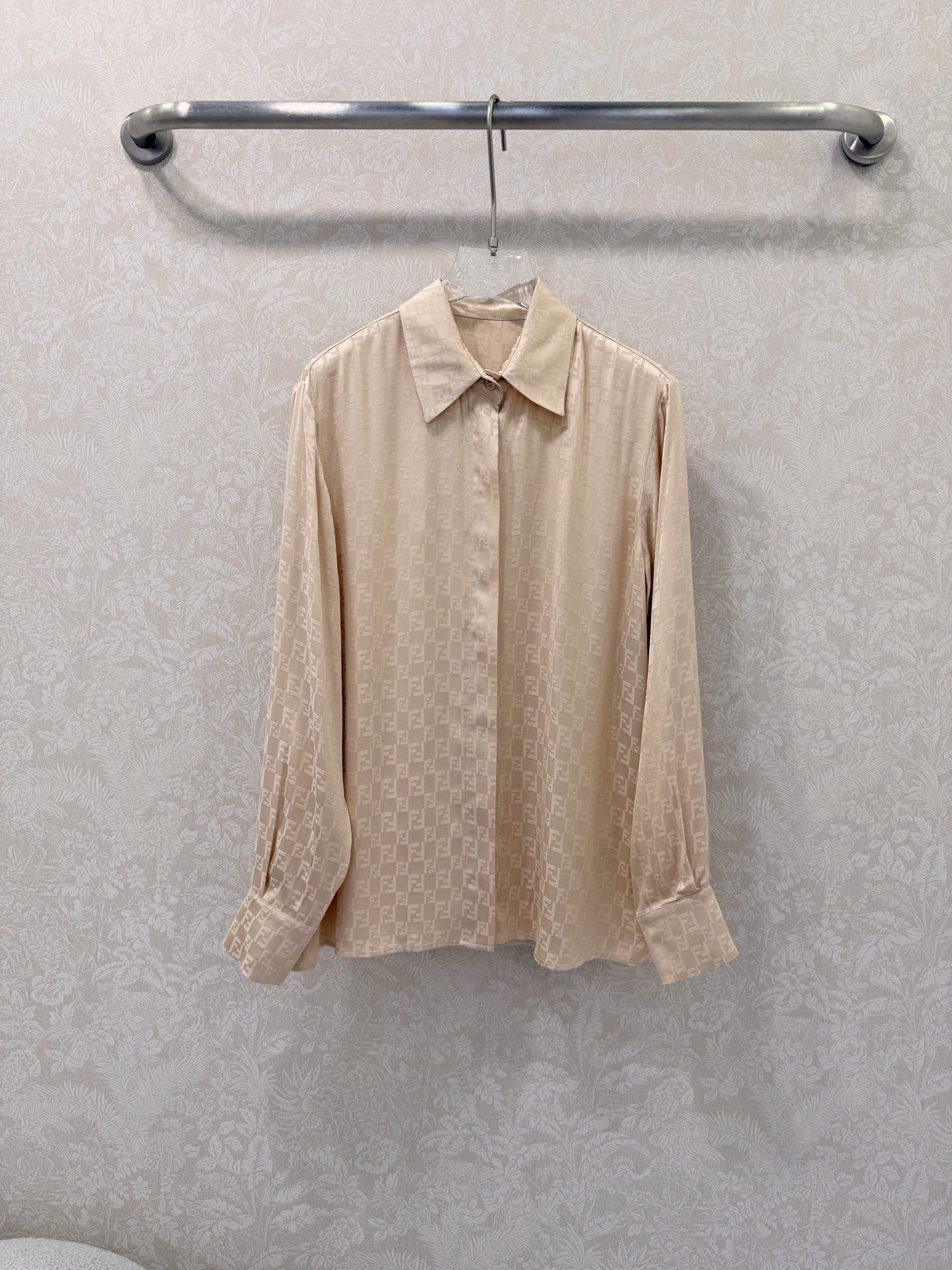 Fendi 26s Shirt Jacquard Pattern Beige Rayon Cotton