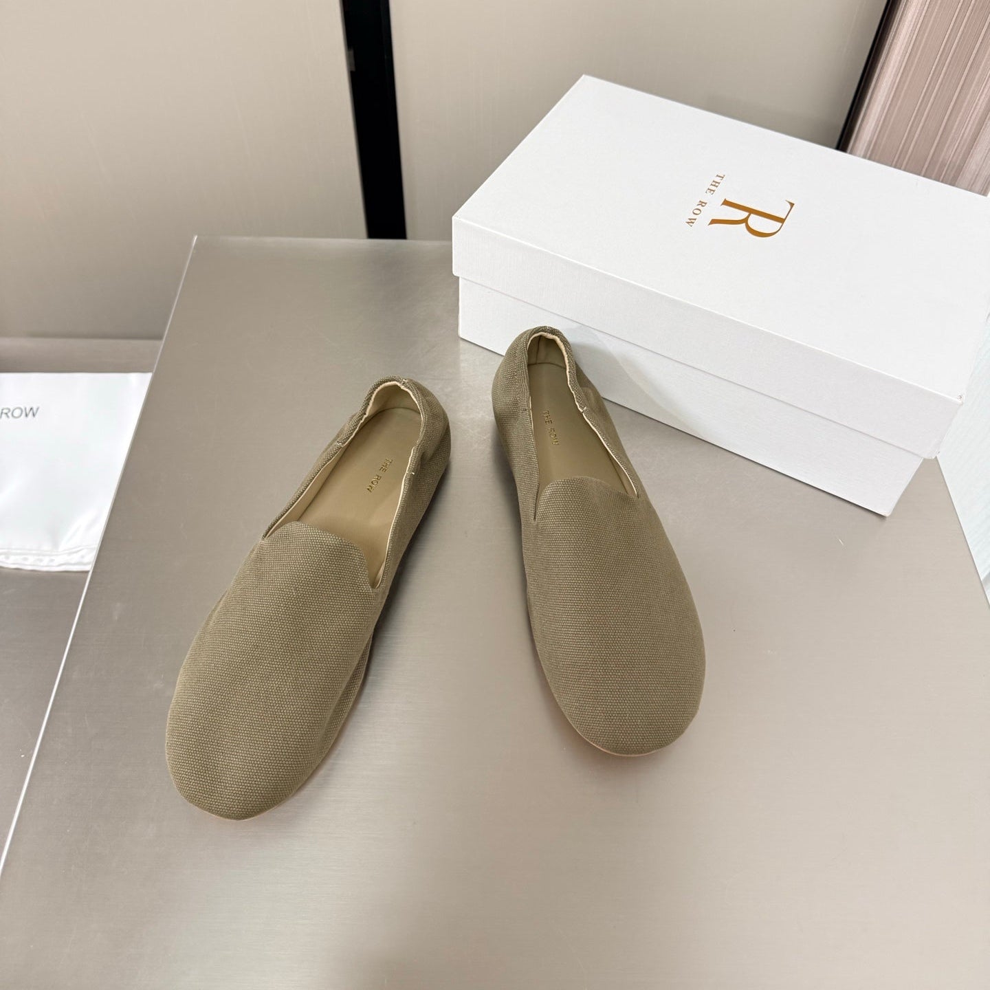 The Row Casa Ballet Flat Olive Green Canvas 872477