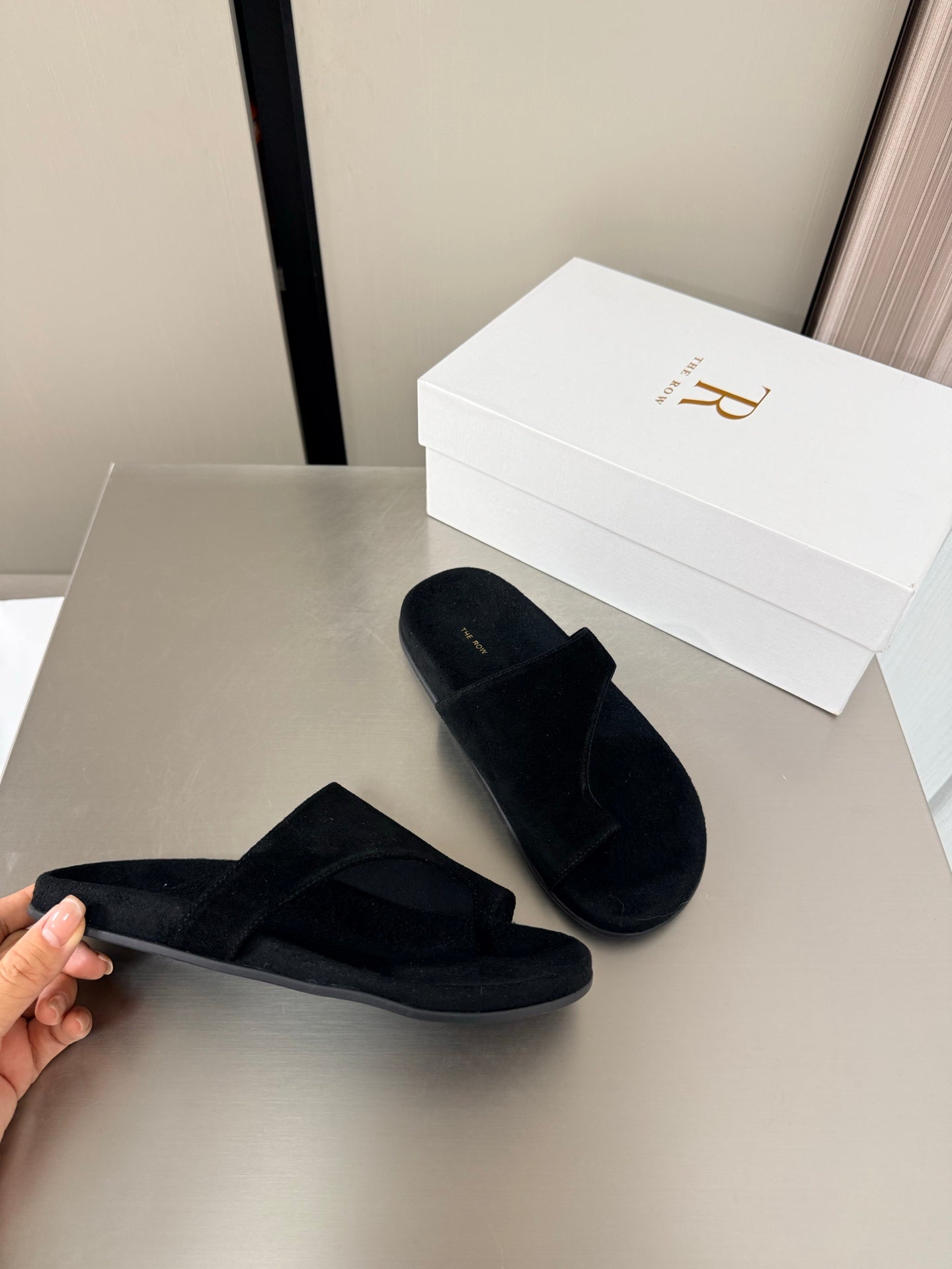 The Row Slip-on Sandals Black Suede 872479