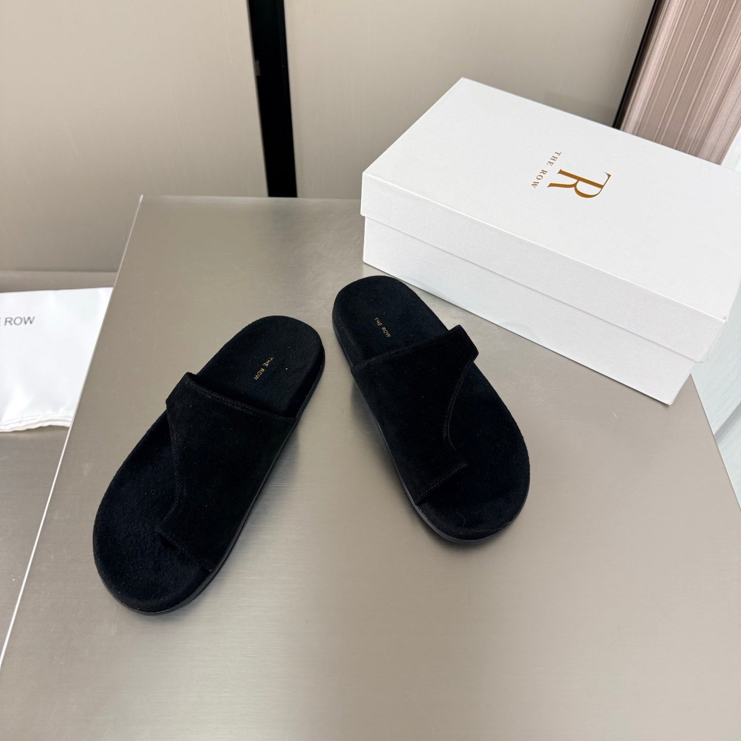 The Row Slip-on Sandals Black Suede 872479