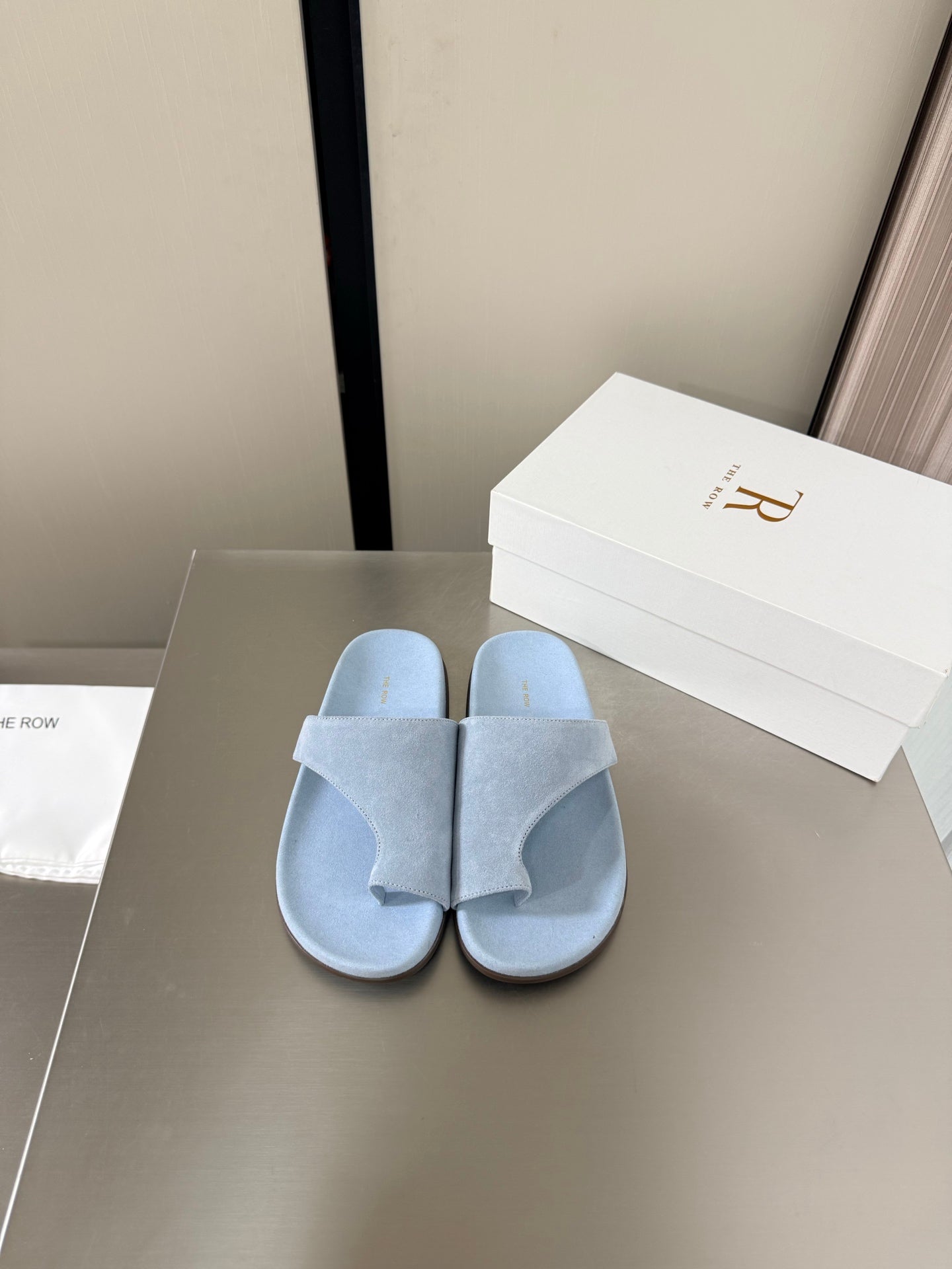 The Row Slip-on Sandals Pastel Blue Suede 872482