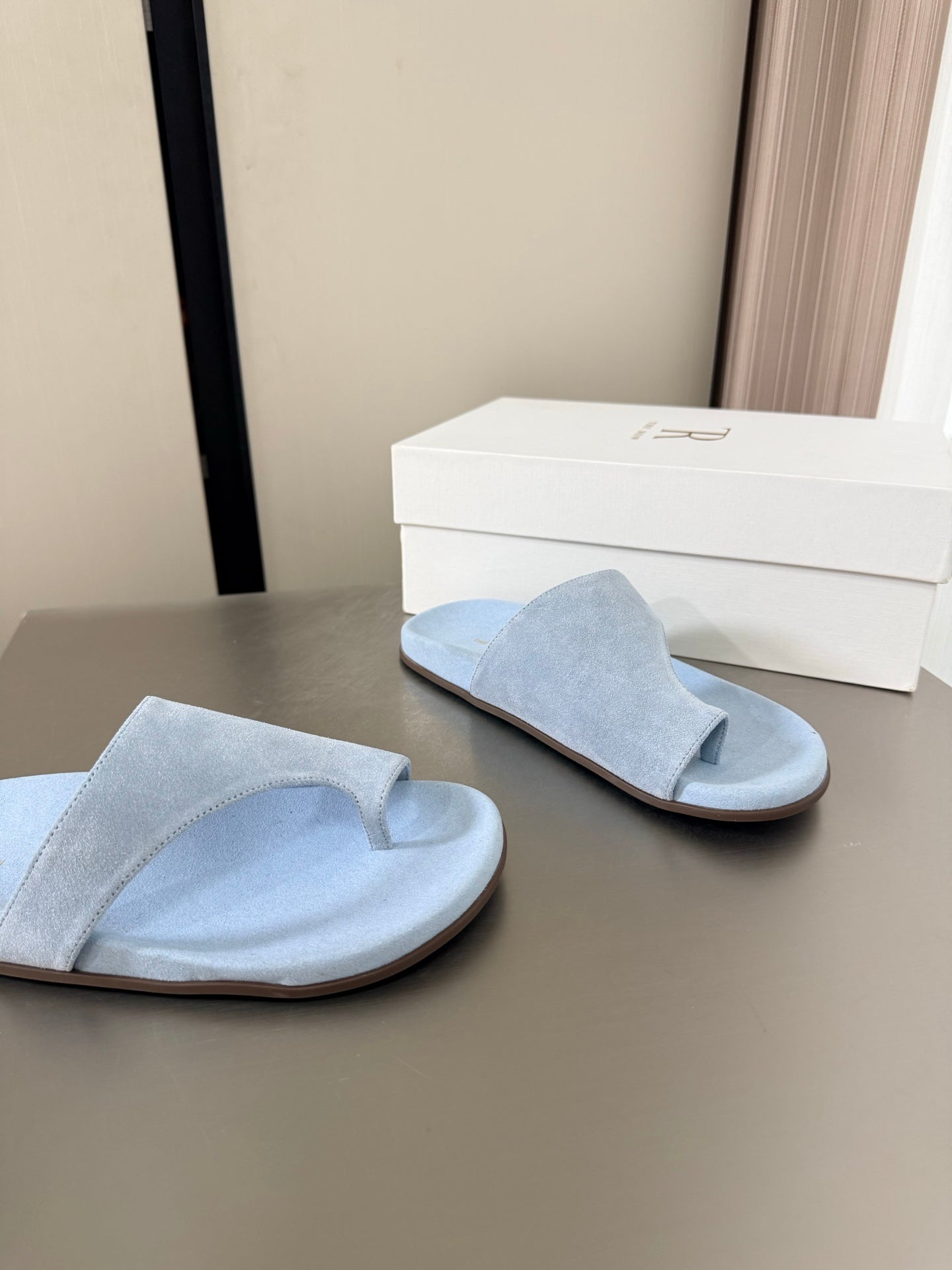 The Row Slip-on Sandals Pastel Blue Suede 872482