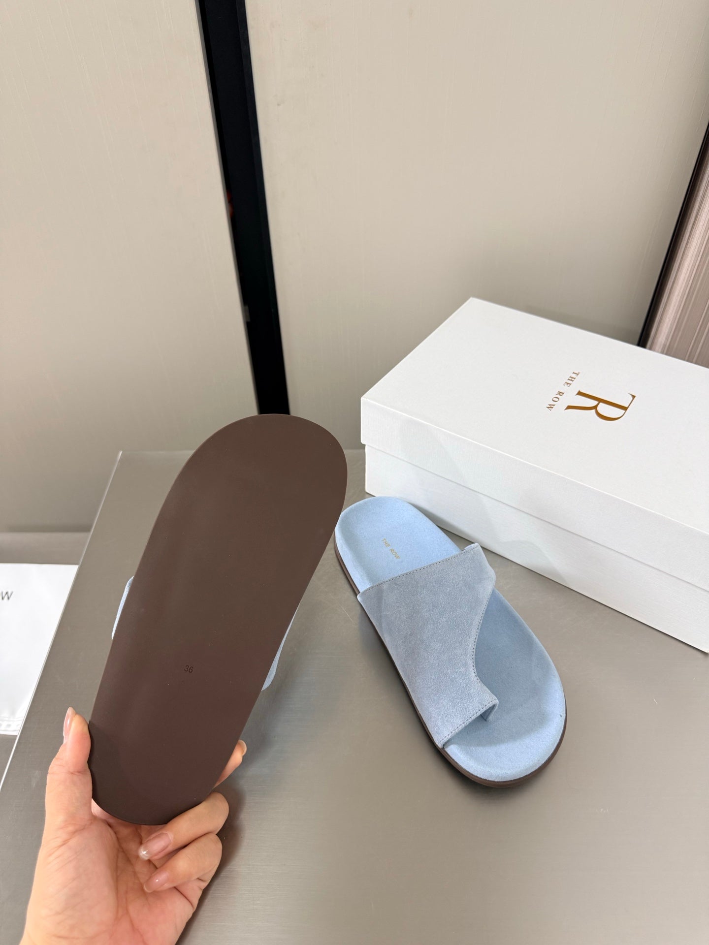 The Row Slip-on Sandals Pastel Blue Suede 872482