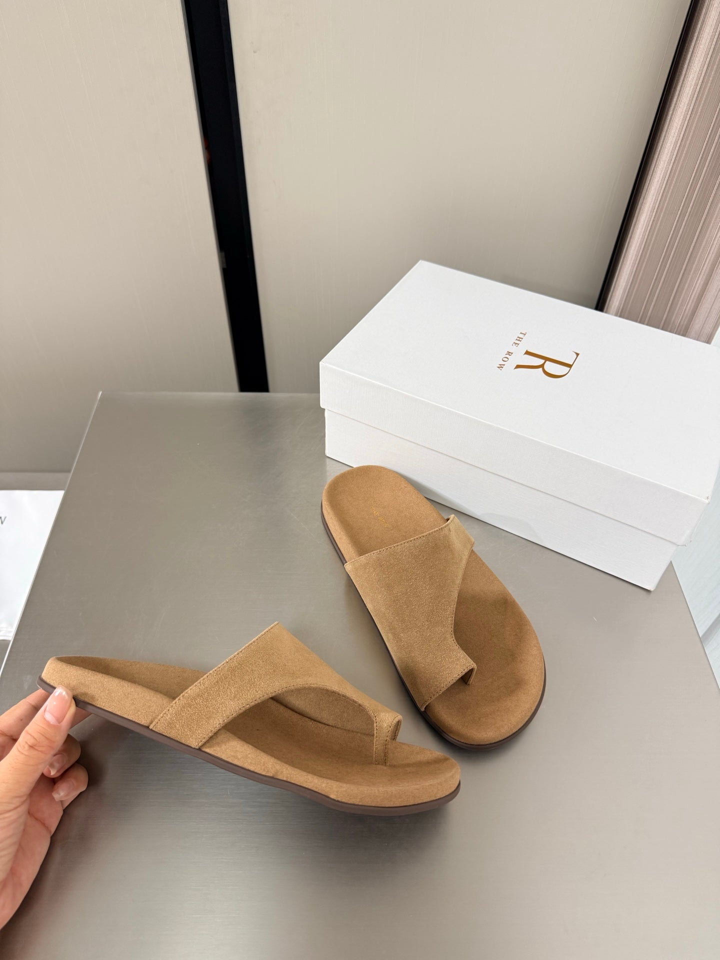 The Row Slip-on Sandals Beige Suede 872483