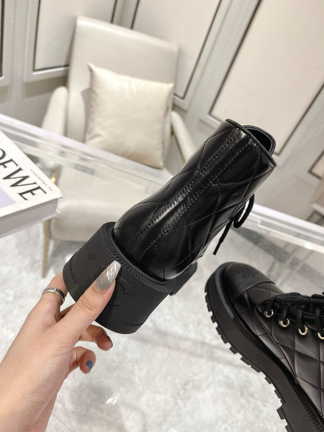 CC Combat Boots 50mm In Glossy Black Cowhide And Lambskin 944661