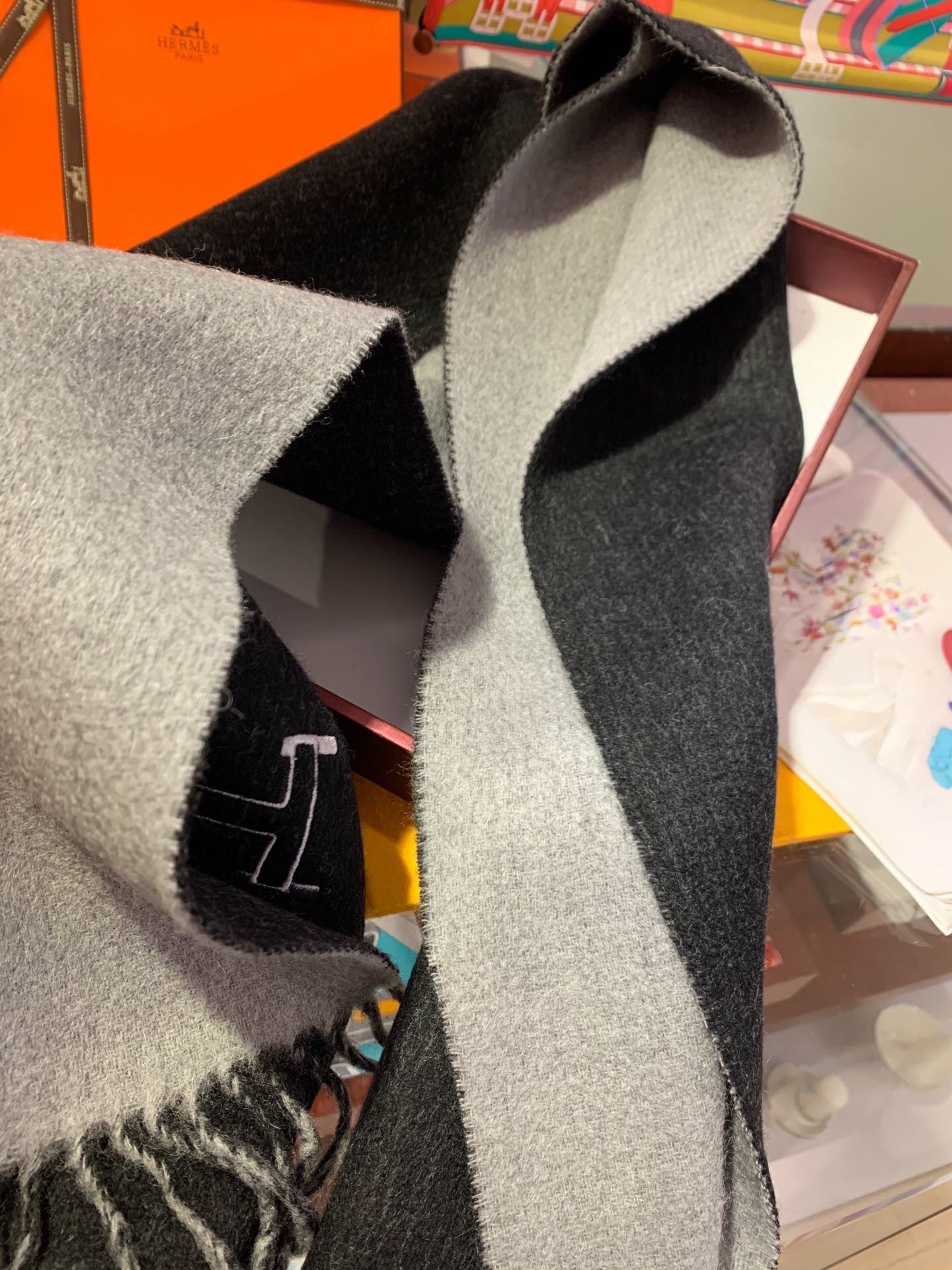 Scarf 200 CM In Black Mix Grey Cashmere 394774