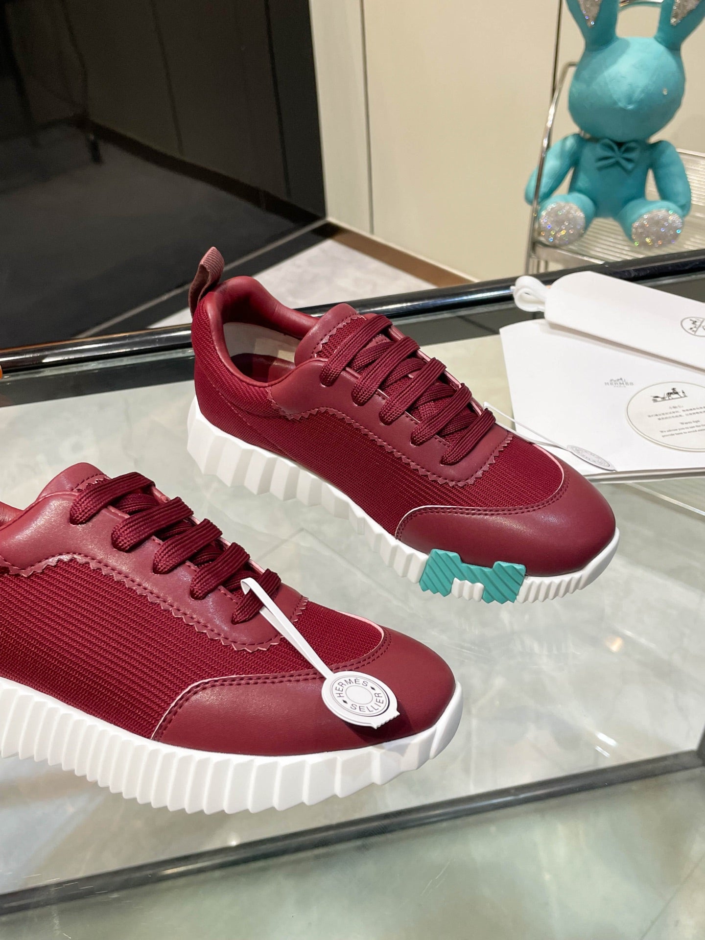 HM Bouncing Sneakers Burgundy Mesh and Sport Goatskin 531349