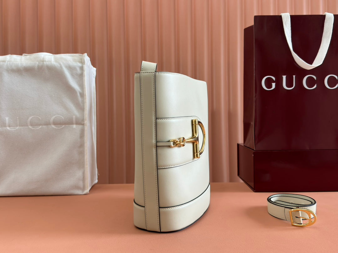 Gucci 73 Mini 27.5cm Bucket Bag White Smooth Leather 244434