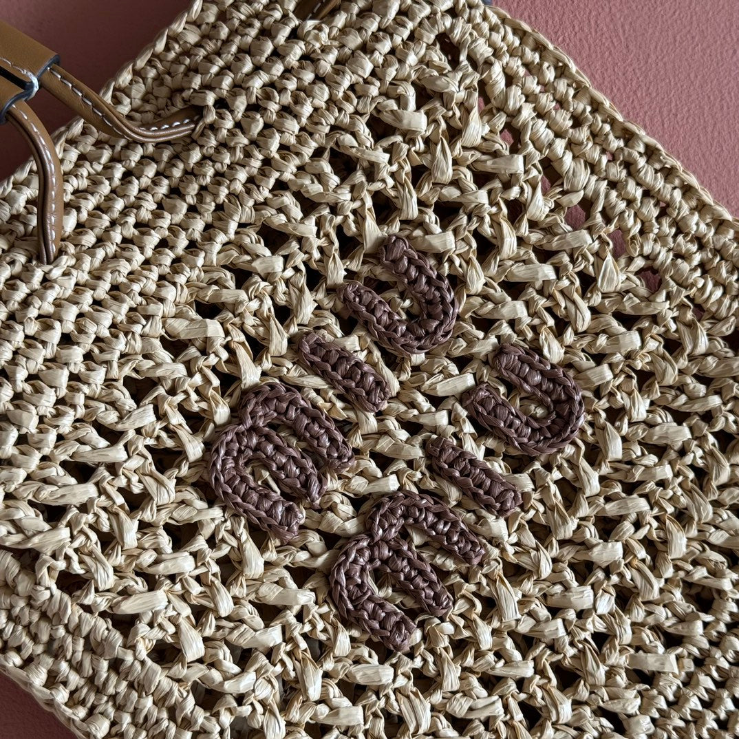 Miu Mini-Bag Beige Brown Woven Raffia 255459