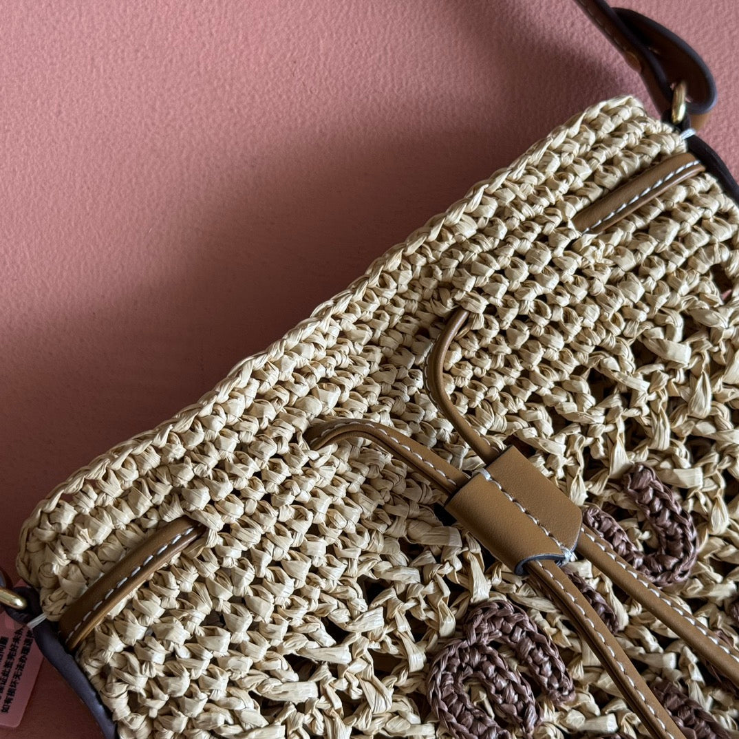 Miu Mini-Bag Beige Brown Woven Raffia 255459