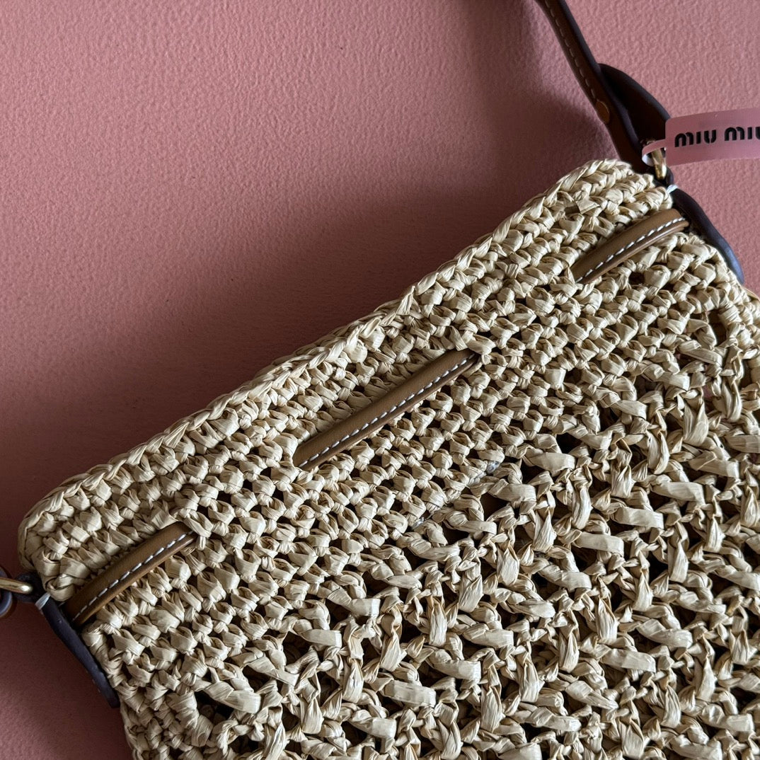 Miu Mini-Bag Beige Brown Woven Raffia 255459