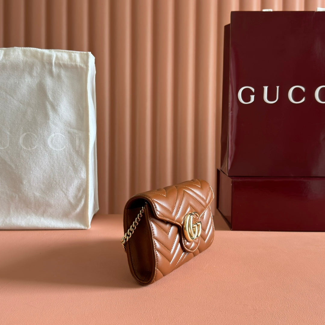 Gucci Marmont Chain Wallet Brown Cowhide 254969