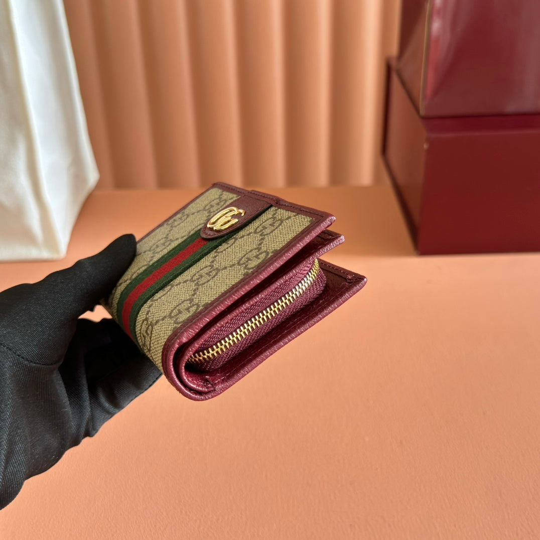 GG Ophidia Small Wallet Burgundy Brown Beige Canvas Leather