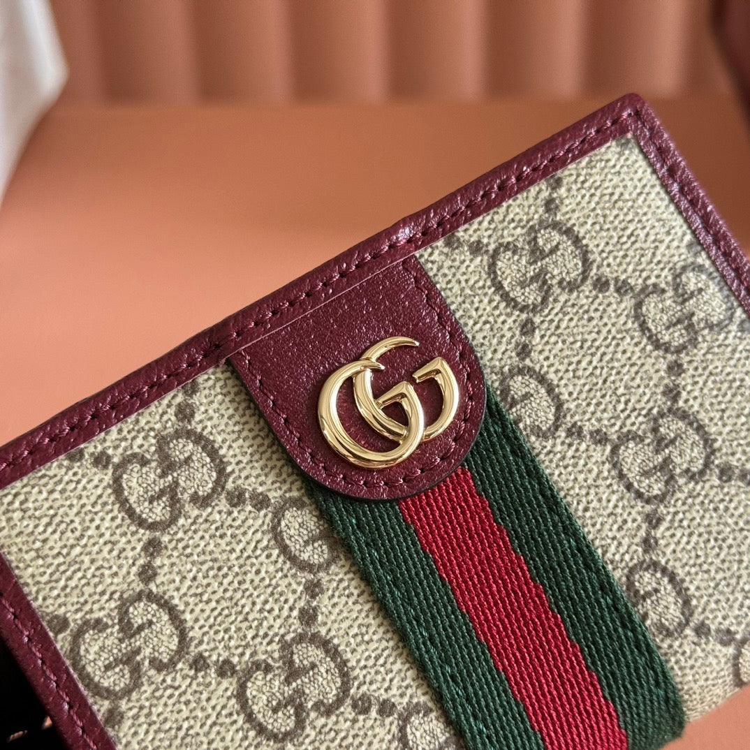 GG Ophidia Small Wallet Burgundy Brown Beige Canvas Leather
