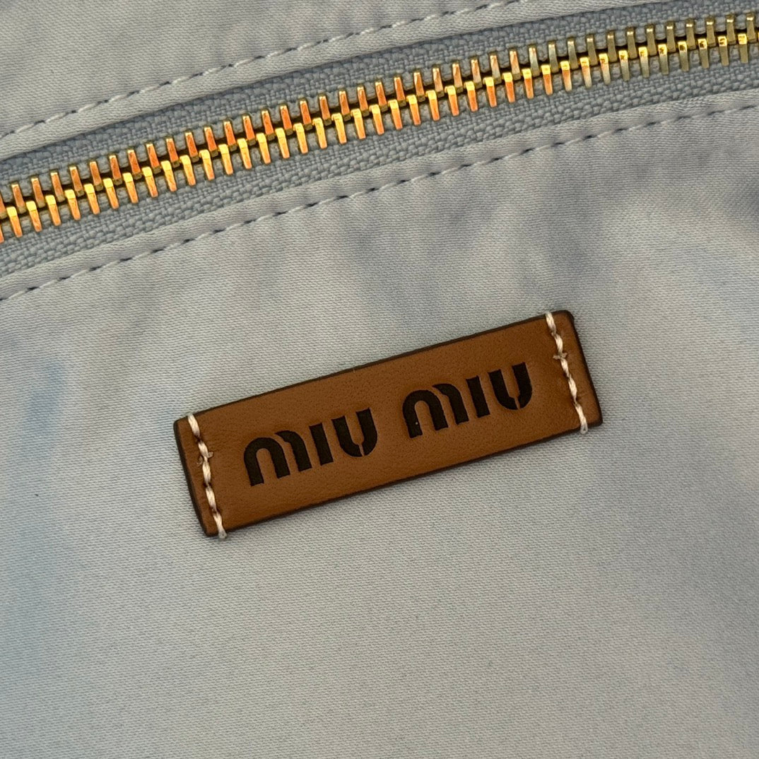 Miu Tote Bag 40cm Beige Blue Red Raffia-Effect Woven 285422