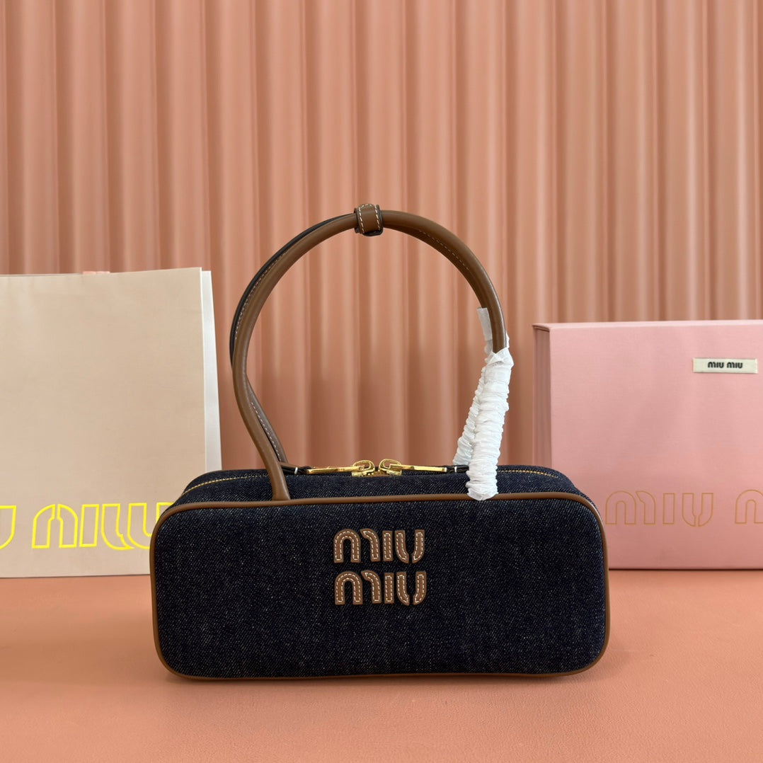 Miu Beau Small Bag 28cm Dark Blue Cotton 257970