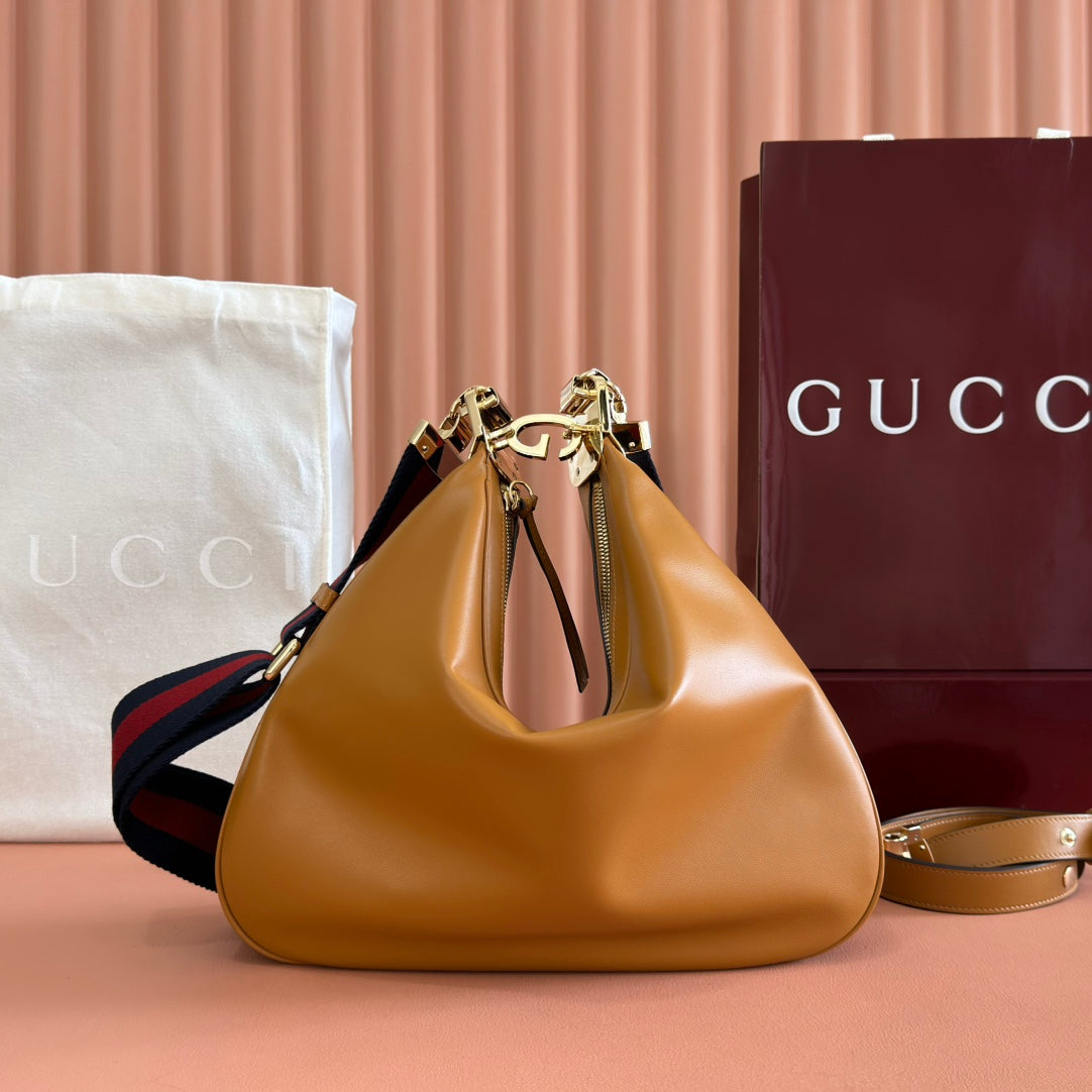 Gucci Attache Large Shoulder Bag 35cm Camel Leather