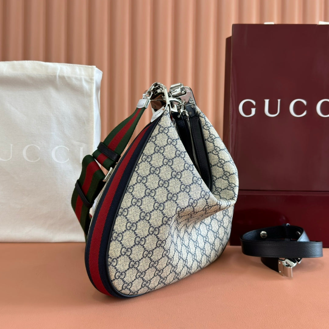 Gucci Attache Large Shoulder Bag 35cm Black Beige Canvas