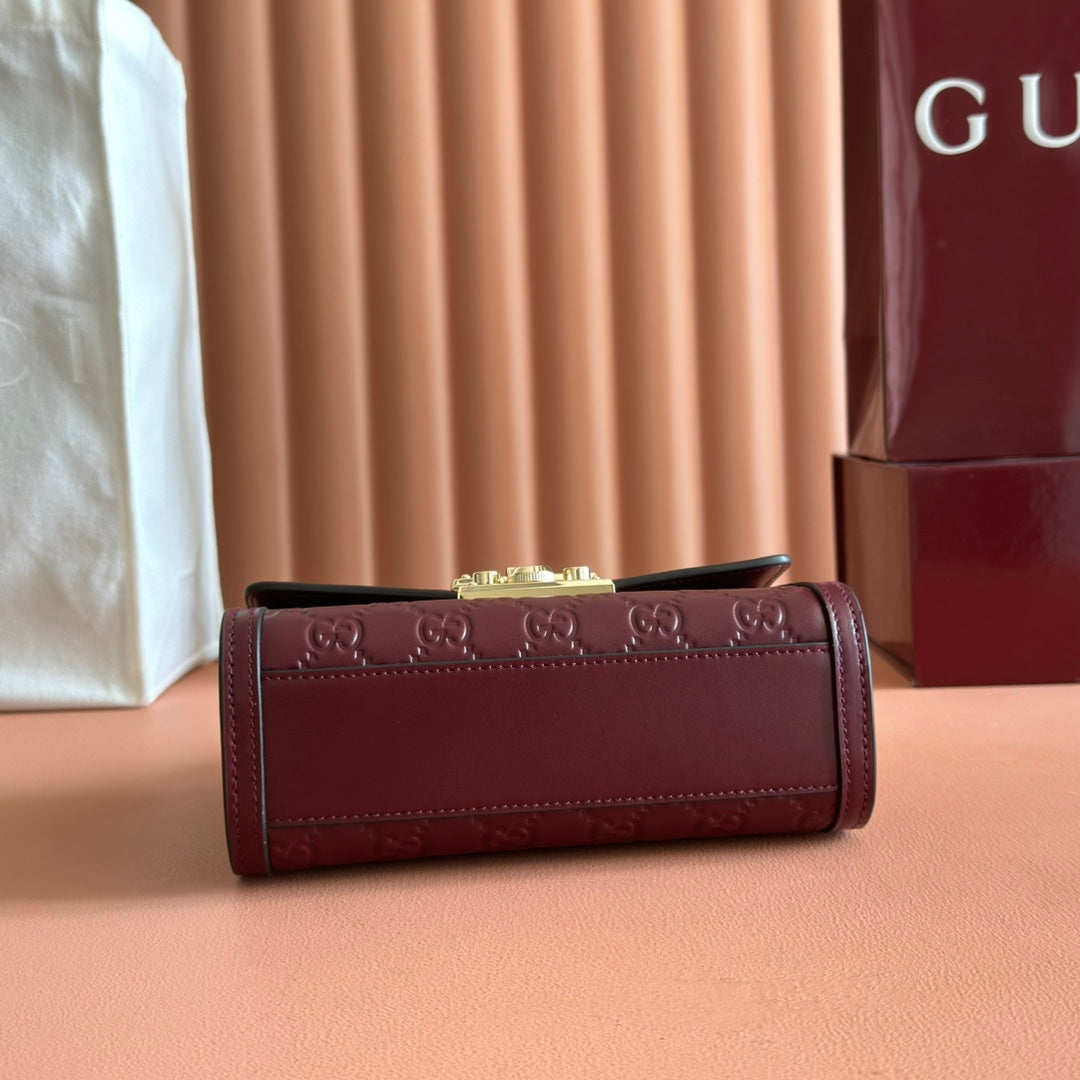 GG Padlock Handbag 20cm Burgundy GG Pattern Leather