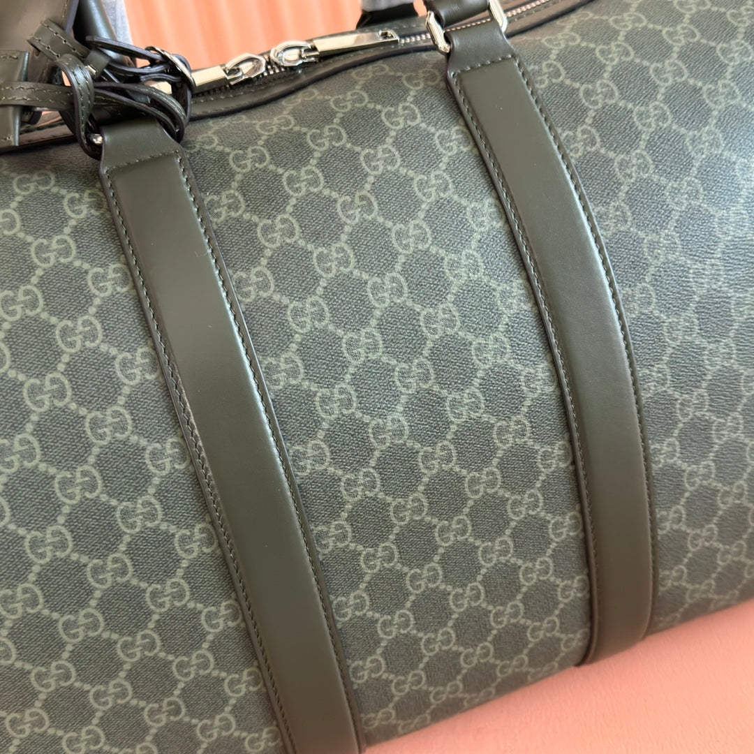 GG Monogram Medium-Sized Travel Bag Forest Green Fabric