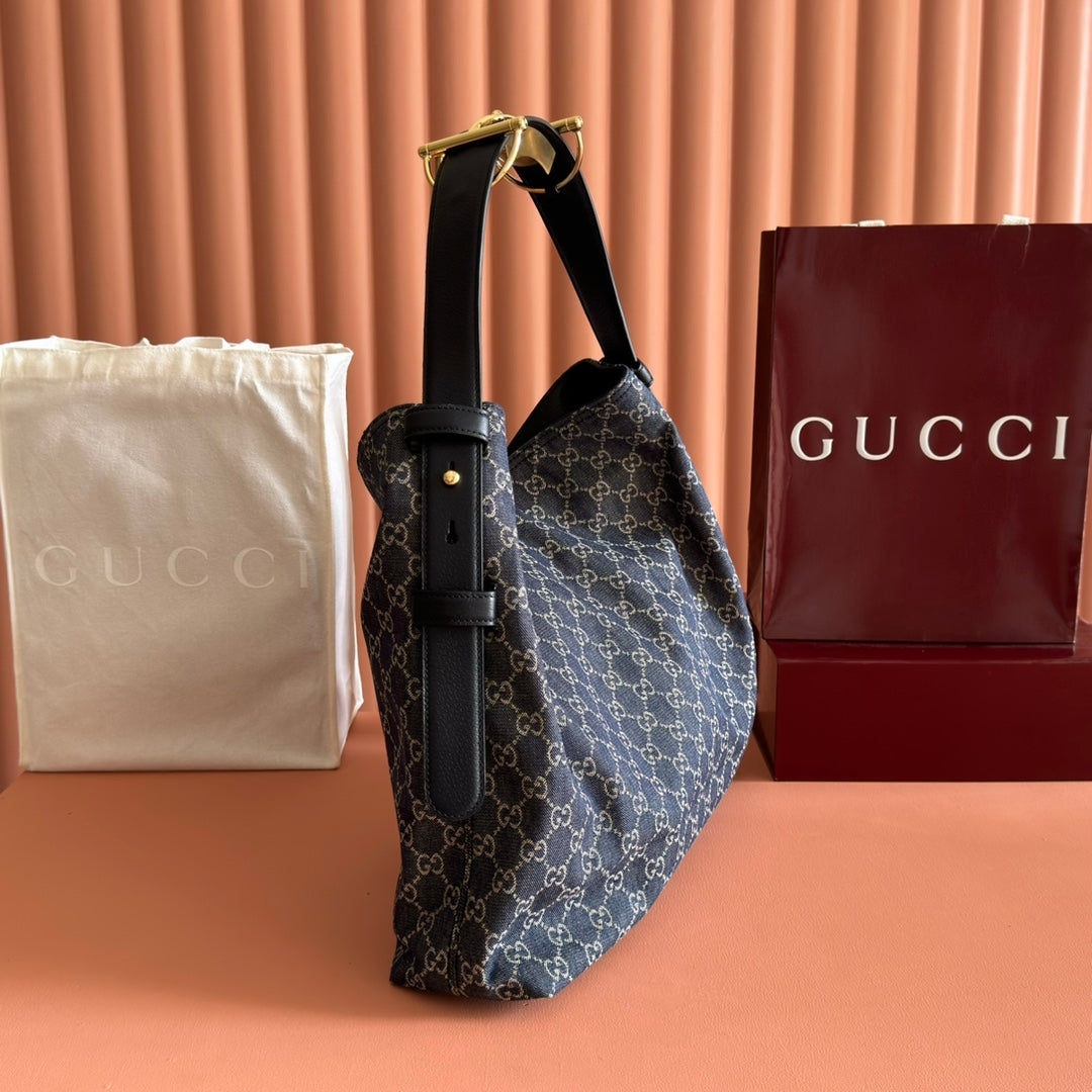GG Beatrix Large Tote Bag Beige & Dark Blue GG Monogram Fabric Monogram Fabric
